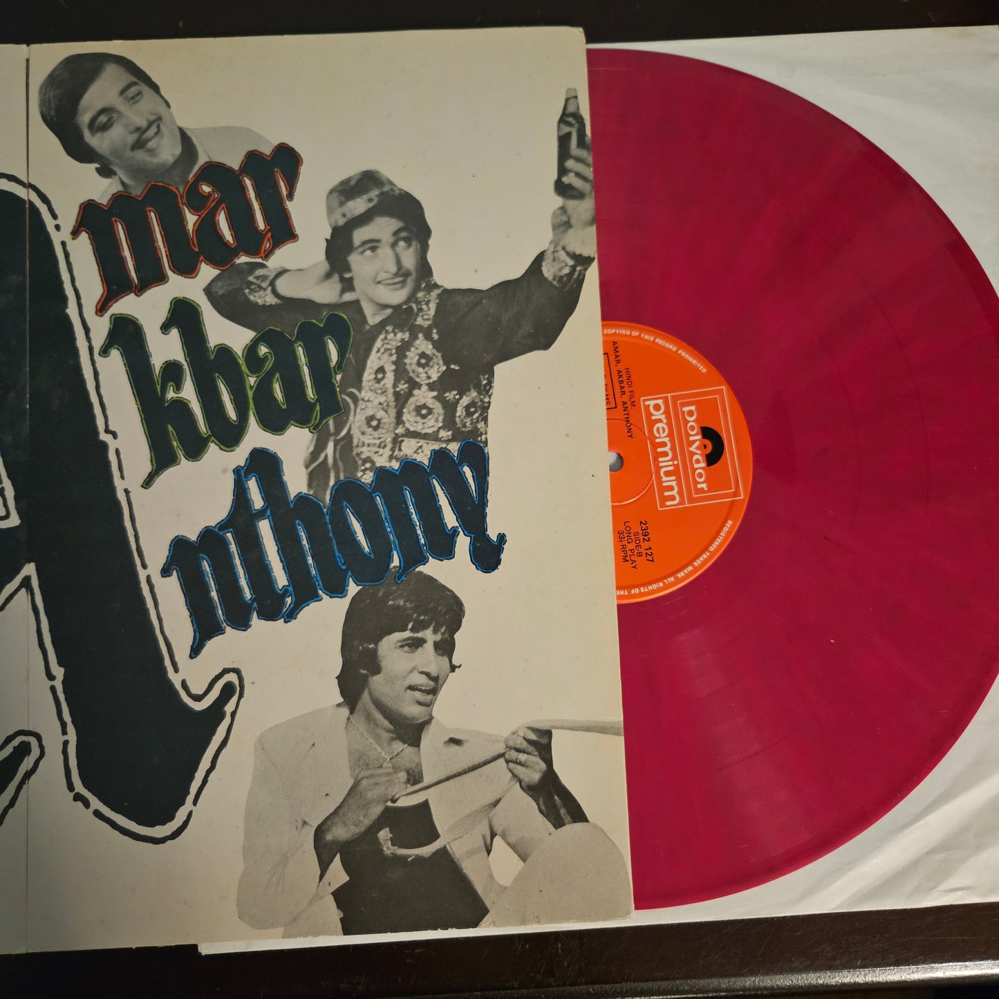 Amar Akbar Anthony - *PINK* and multifold with 8 picture pages - Laxmikant Pyarelal - Super hit in Excellent condition Collectible. Flawless multifold cover