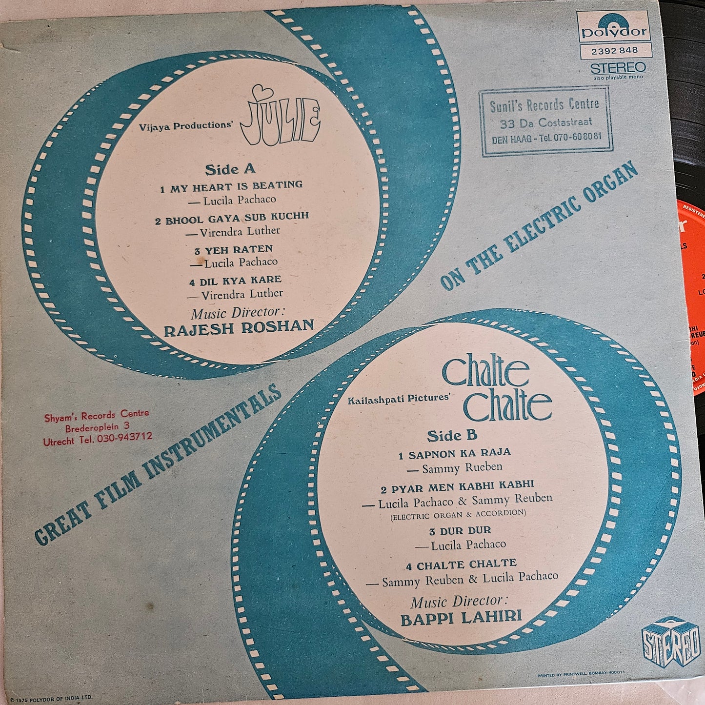 Julie and Chalte Chalte - electric Organ Instrumental in near mint