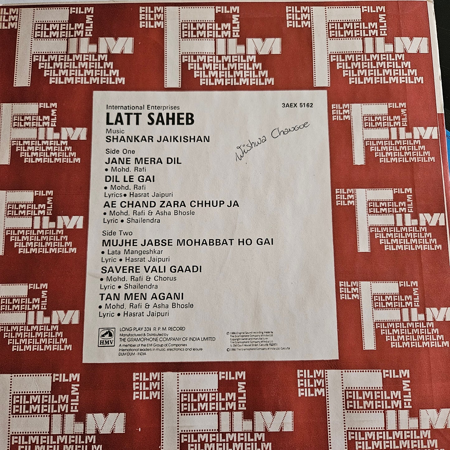 Latt Saheb - Shankar jaikishan superhit in Near Mint