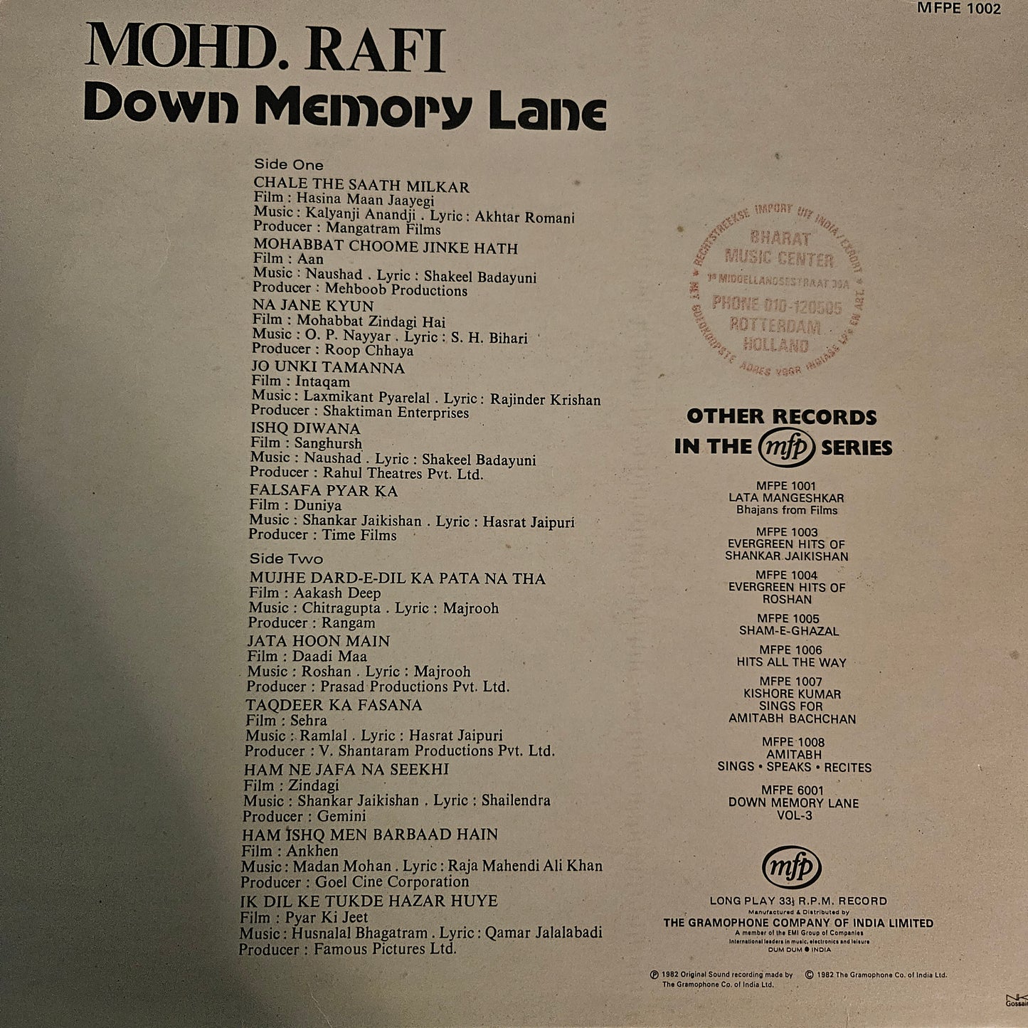 Mohammed Rafi - Down memory lane - Super collection in Excellent condition