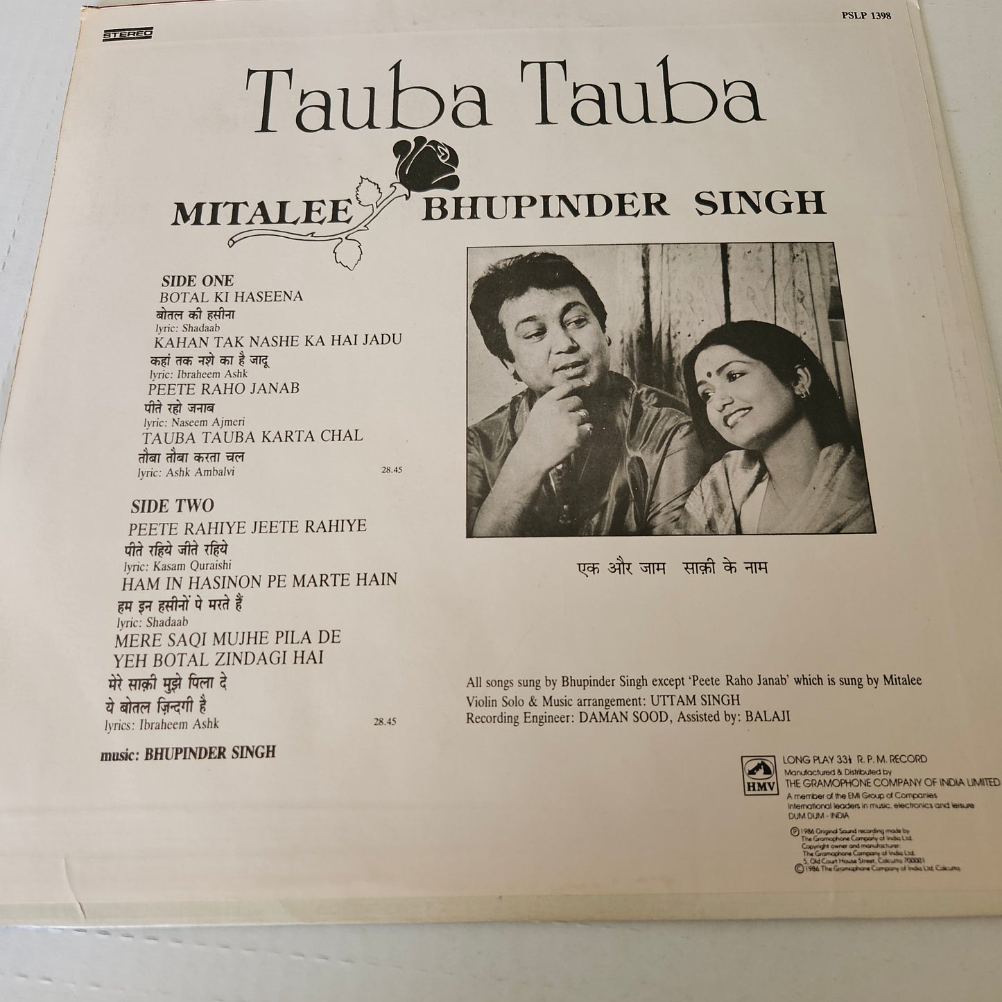 Bhupinder Singh and Mitalee - Tauba Tauba - In excellent condition