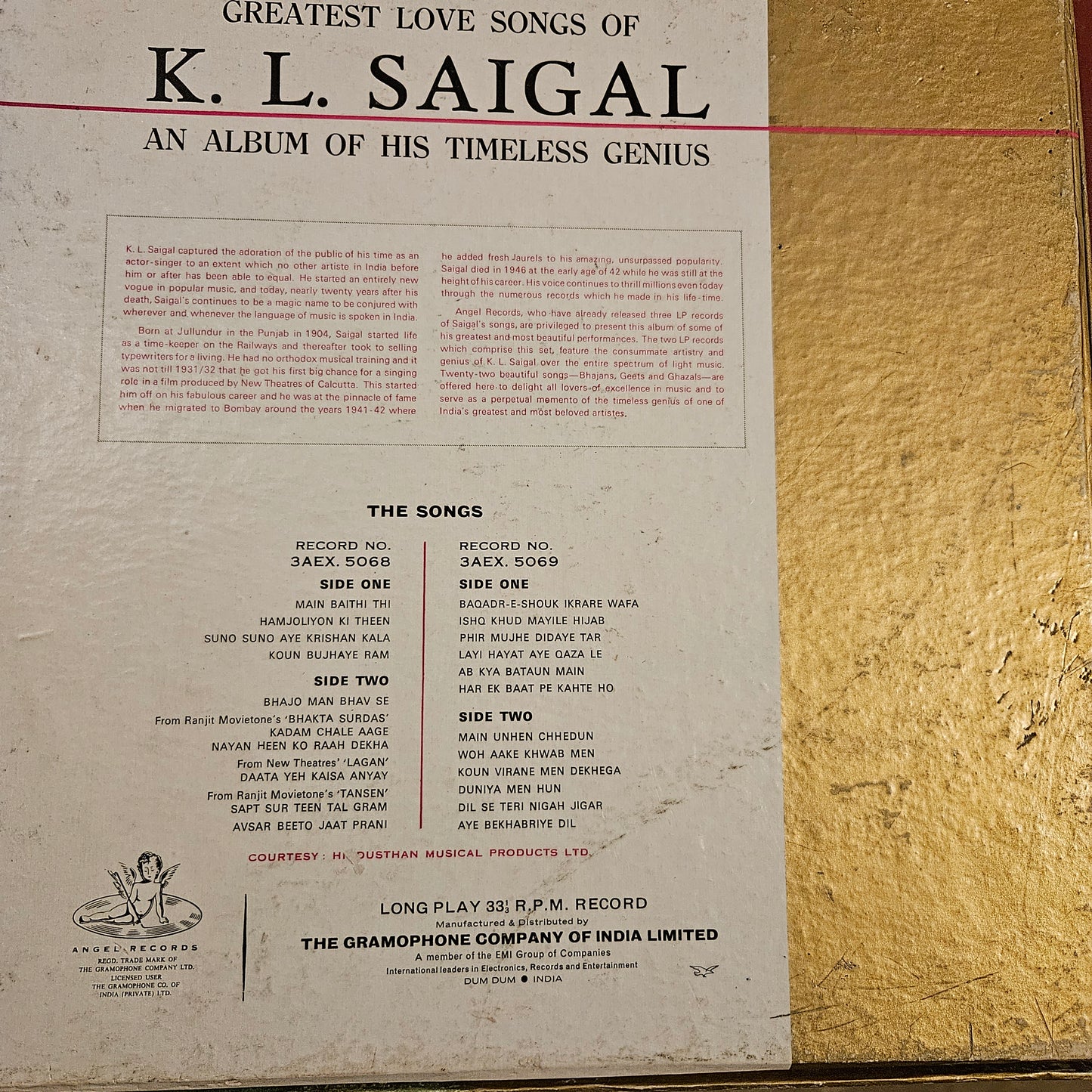 Box Set K. L. Saigal - 2 Lp set Greatest Love Songs Of K. L. Saigal Vol 1 and Vol 2 n 1st Angel Excellent condition