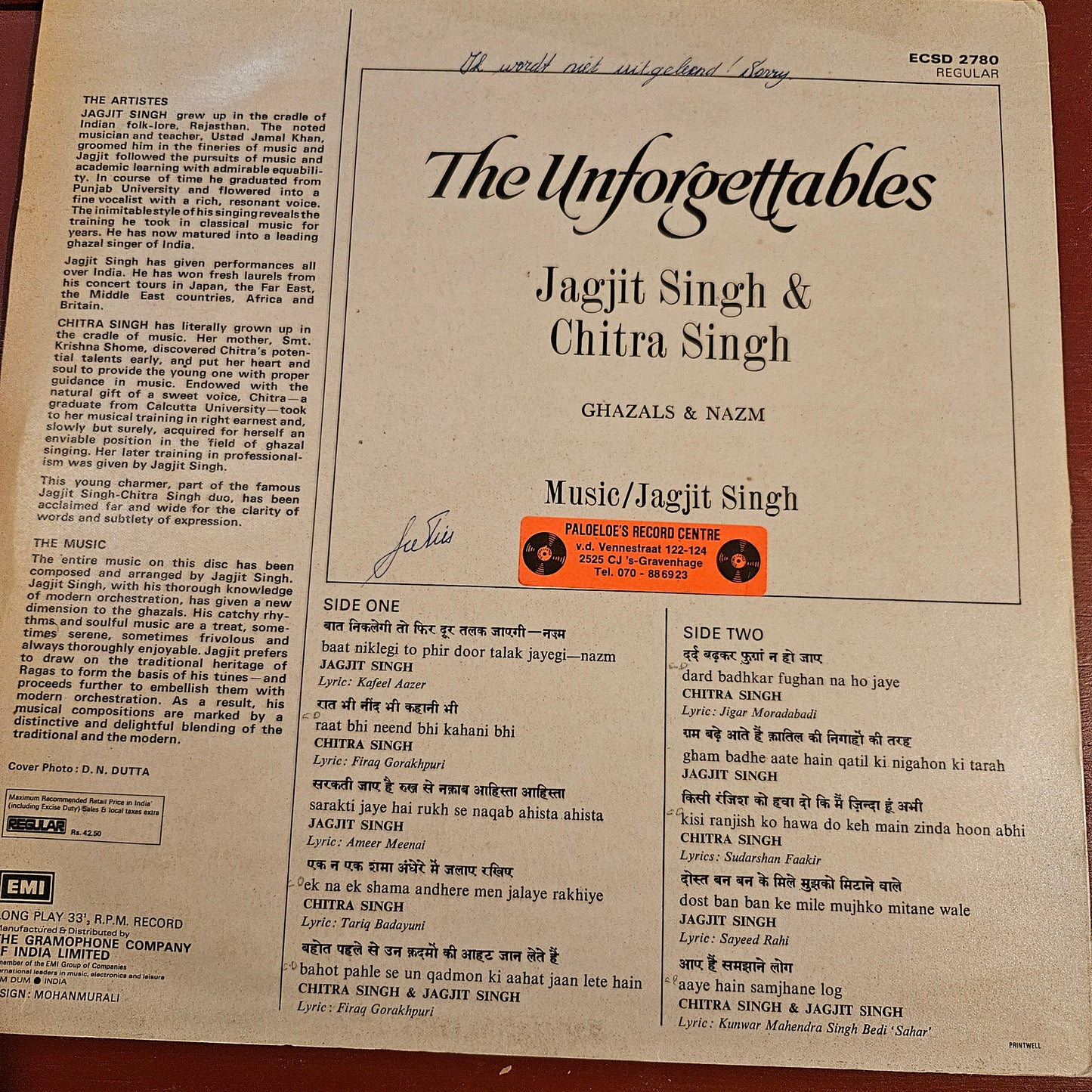 Ghazals - Jagjit Singh and Chitra Singh -   The Unforgettables in excellent condition