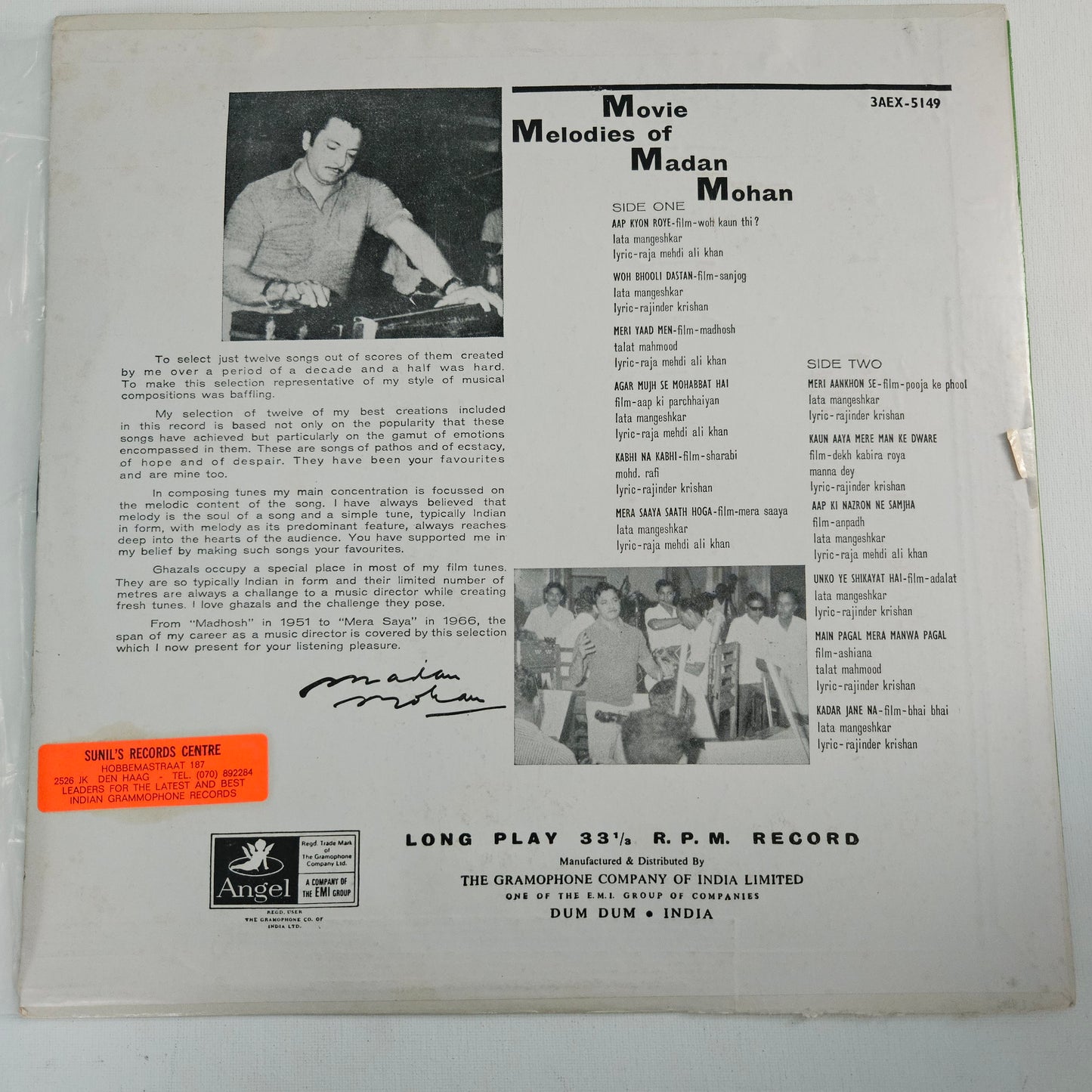 Madan Mohan - Movie melodies of madan Mohan" Near Mint