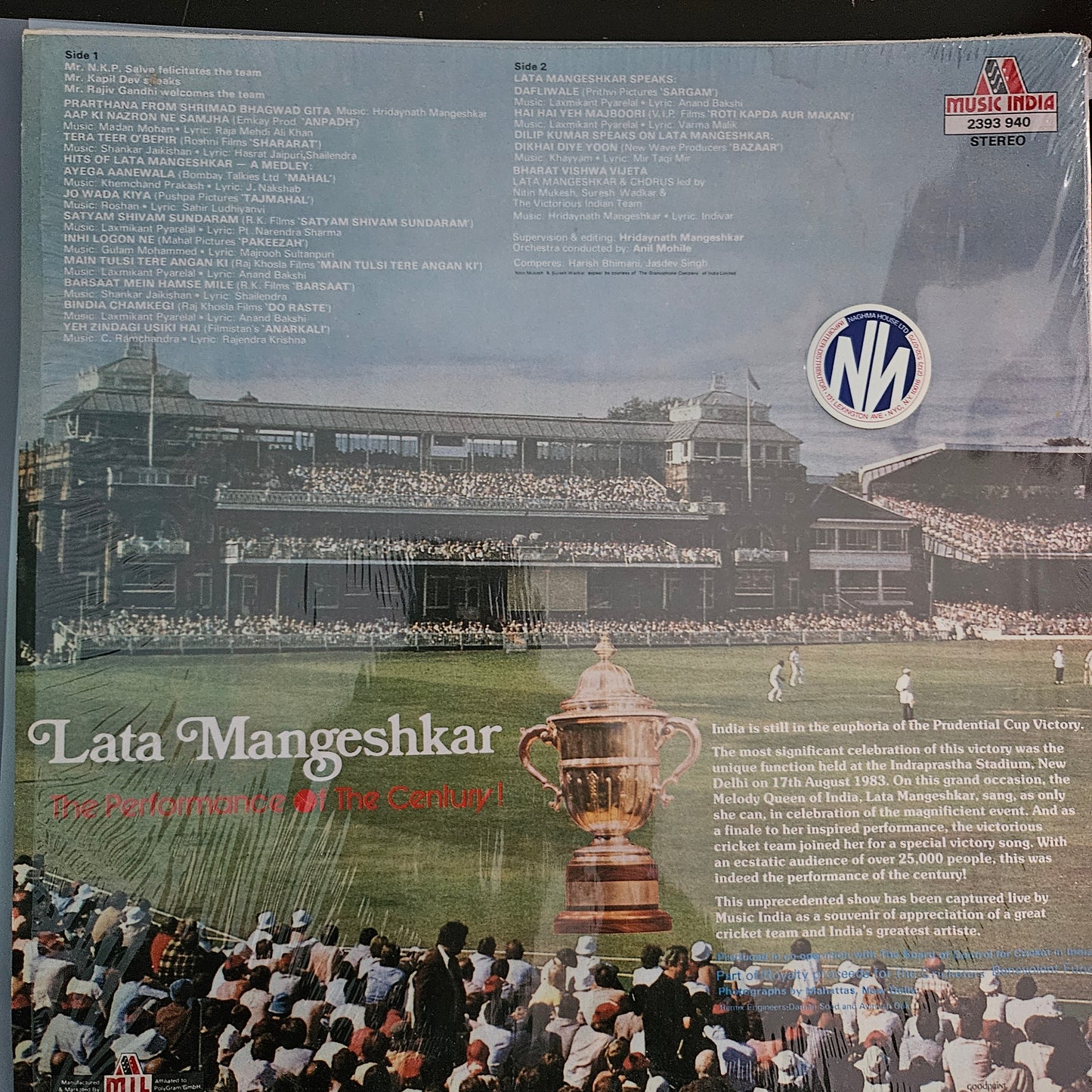 Lata Mangeshkar - The Performance Of The Century celebrating 1983 Indian Win Cricket World Cup in Near mint