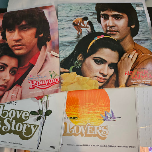 4 Superhit LPs package Kumar Gaurav and R D Burman and in excellent Love Story, Lovers, Romance and Hum Hai Lajawab