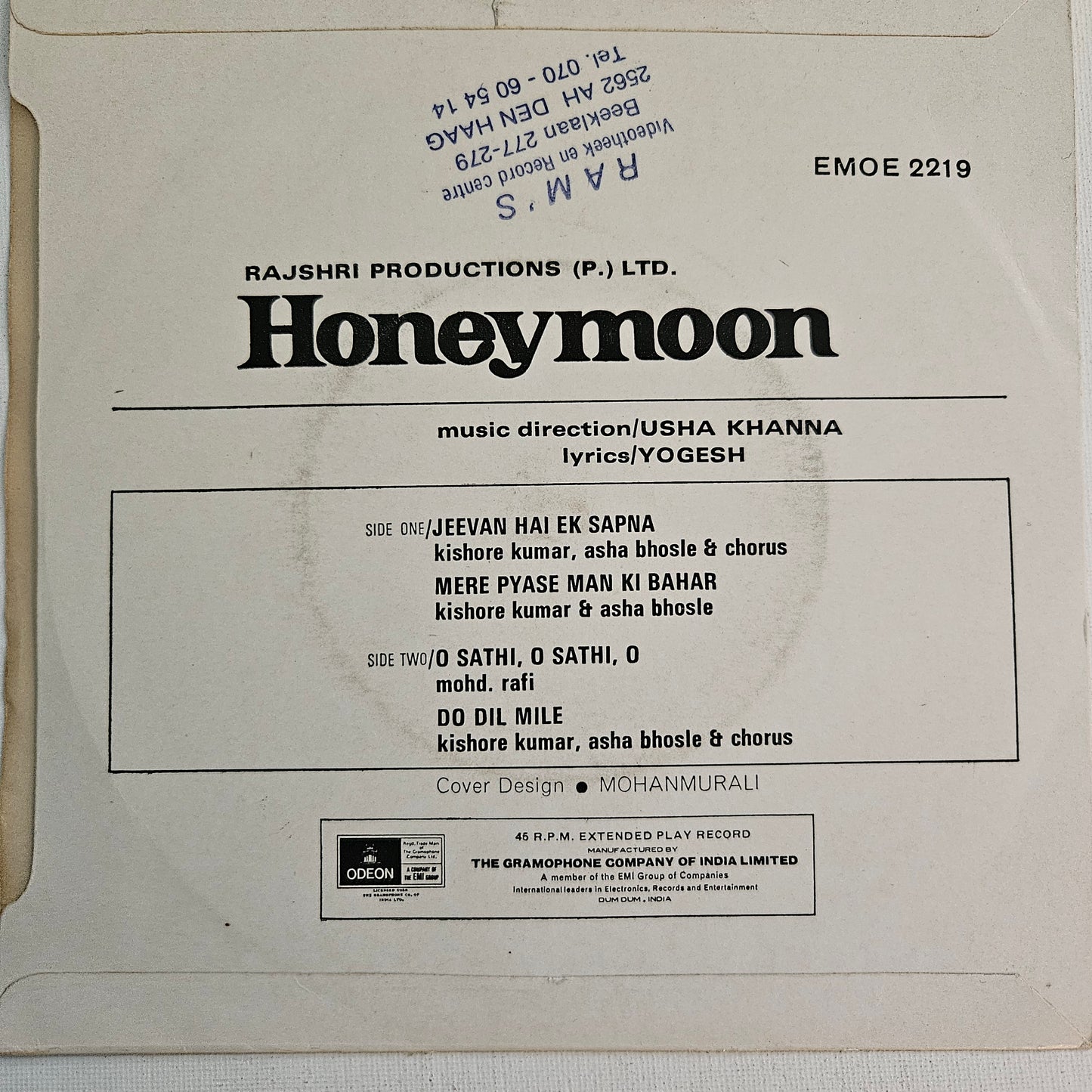 Honeymoon - Usha khanna include Kishore song Mere pyase man ki bahar and other hits classic superhit in Near mint EP