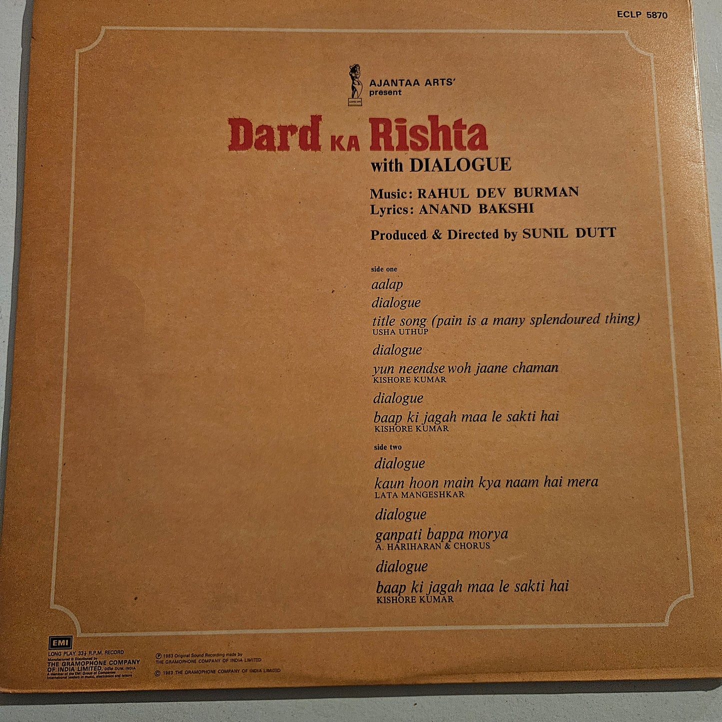 Dard Ka Rishta by R D Burman Blockbuster excellent Gatefold