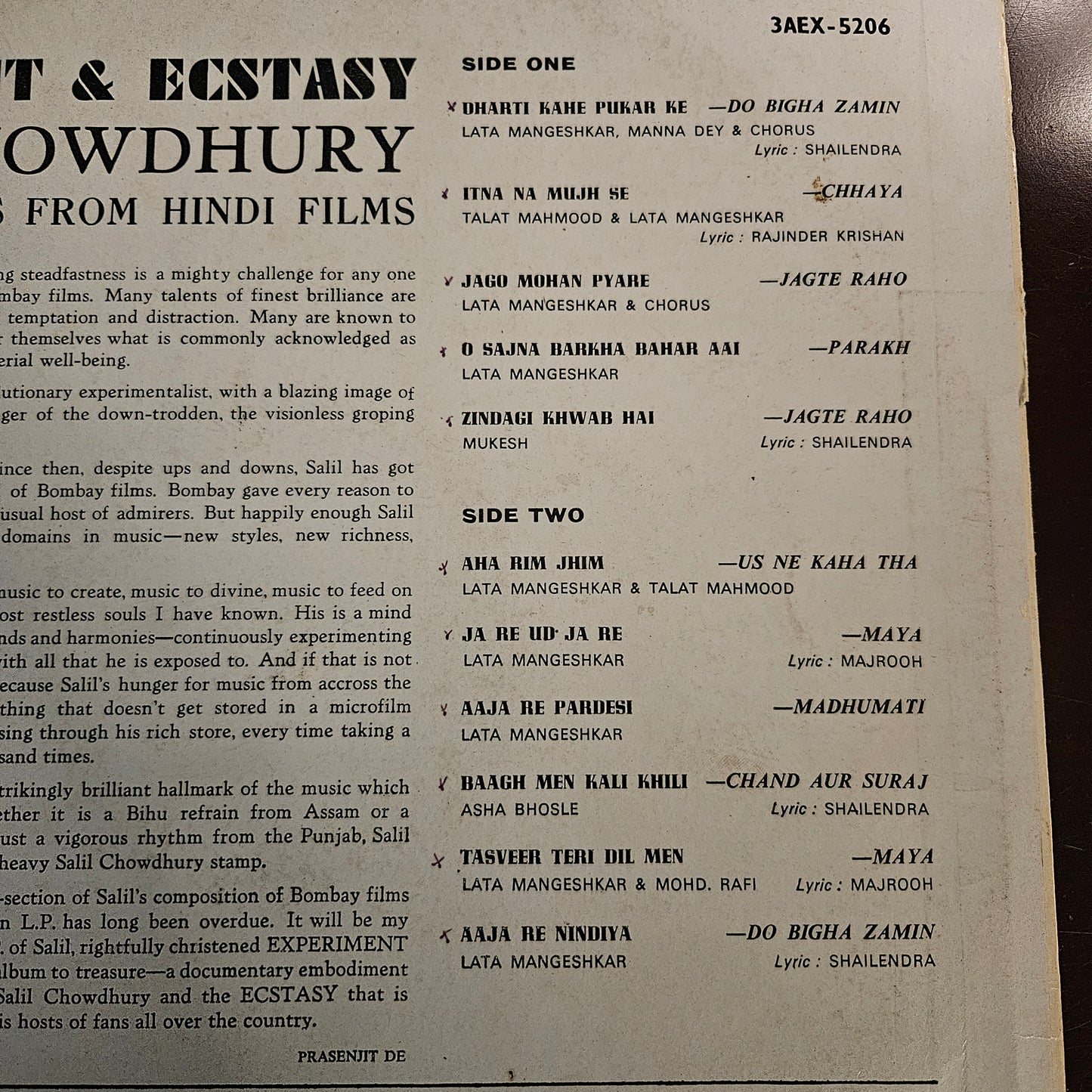 Salil chowdhury - His songs from hindi Films - odeon in excellent rare songs collection