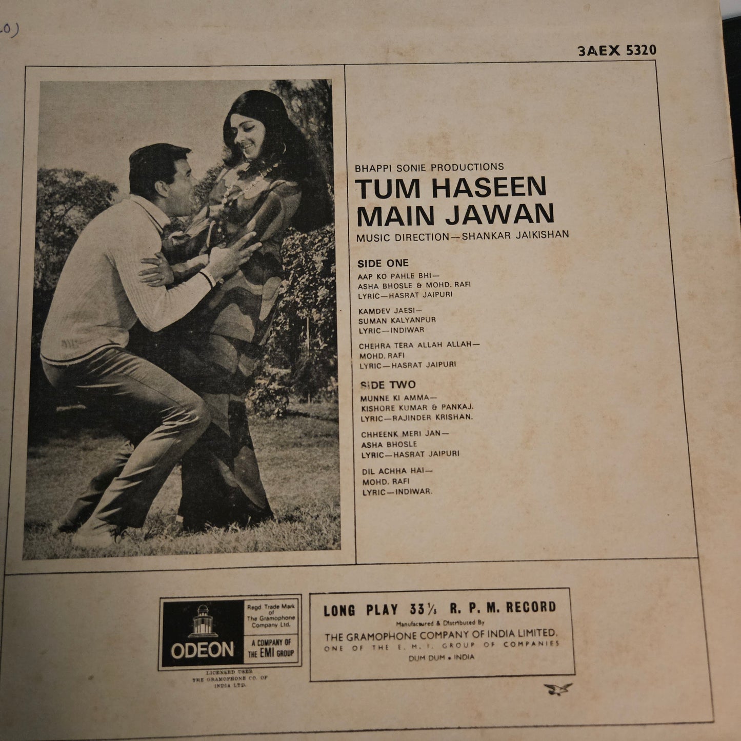 Tum Haseen Main Jawan - Music by shankar Jaikishan -1st Ring Odeon in excellent condition