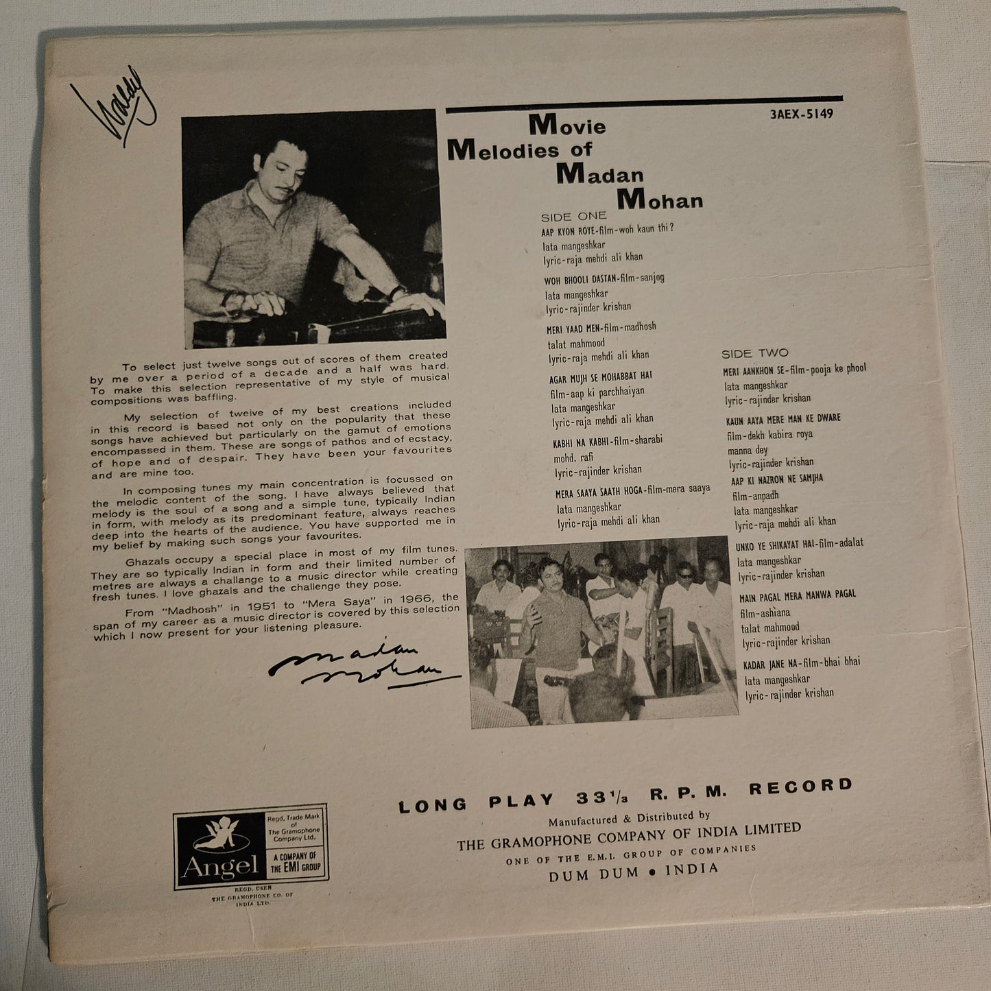 Madan Mohan - Movie melodies of Madan Mohan" 1st Angel in excellent