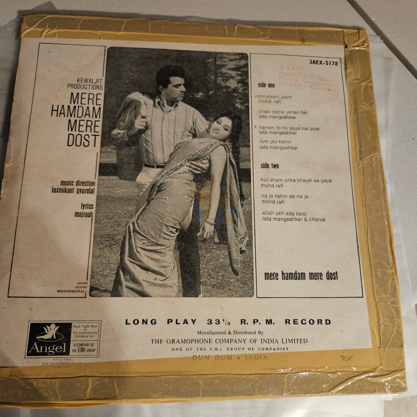 Mere Hamdam Mere Dost - Laxmikant Pyarelal superhit 1st Angel in VG to VG+ conditon