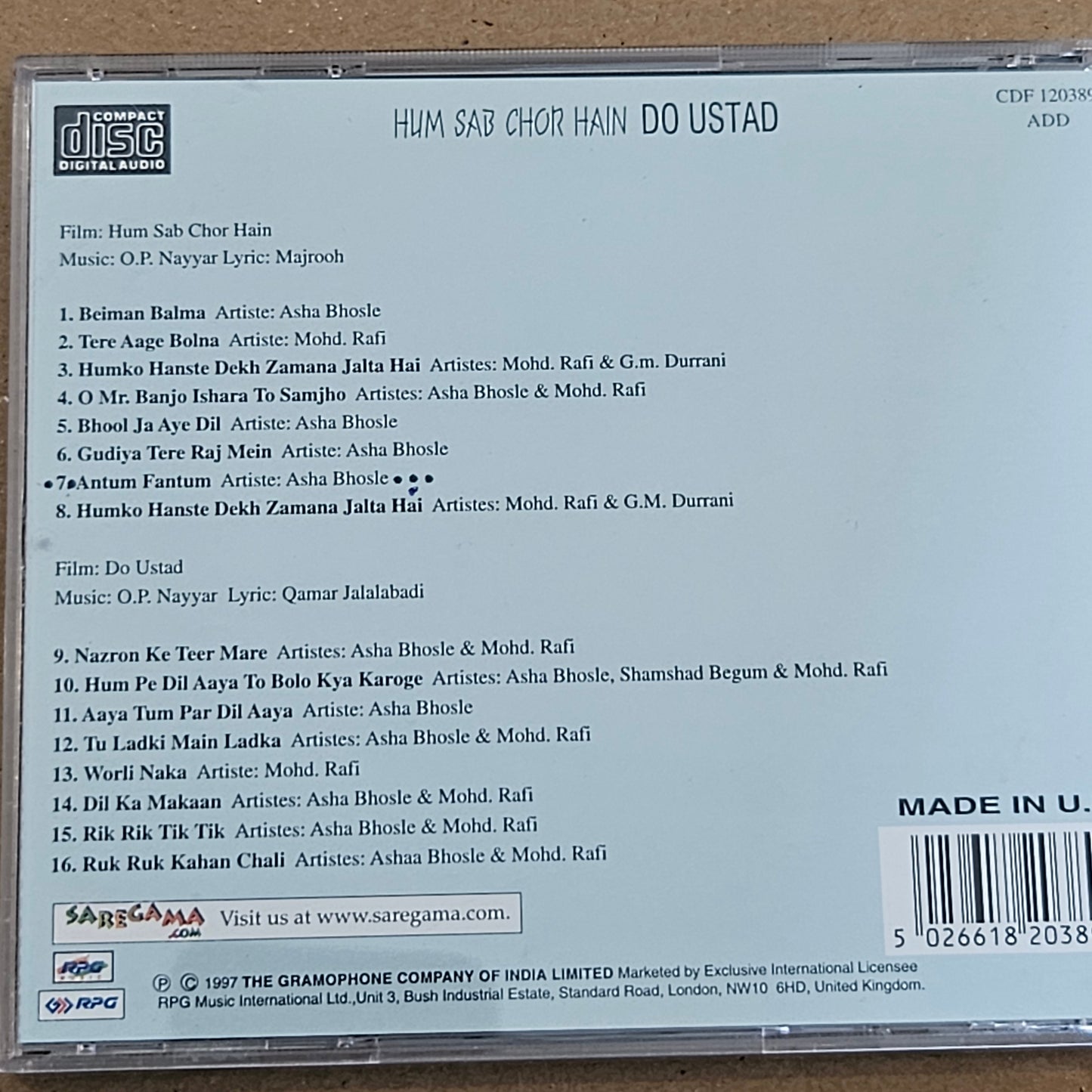 Hum sab Chor hai and Do Ustad Audio CD 1st edition made in UK Near mint