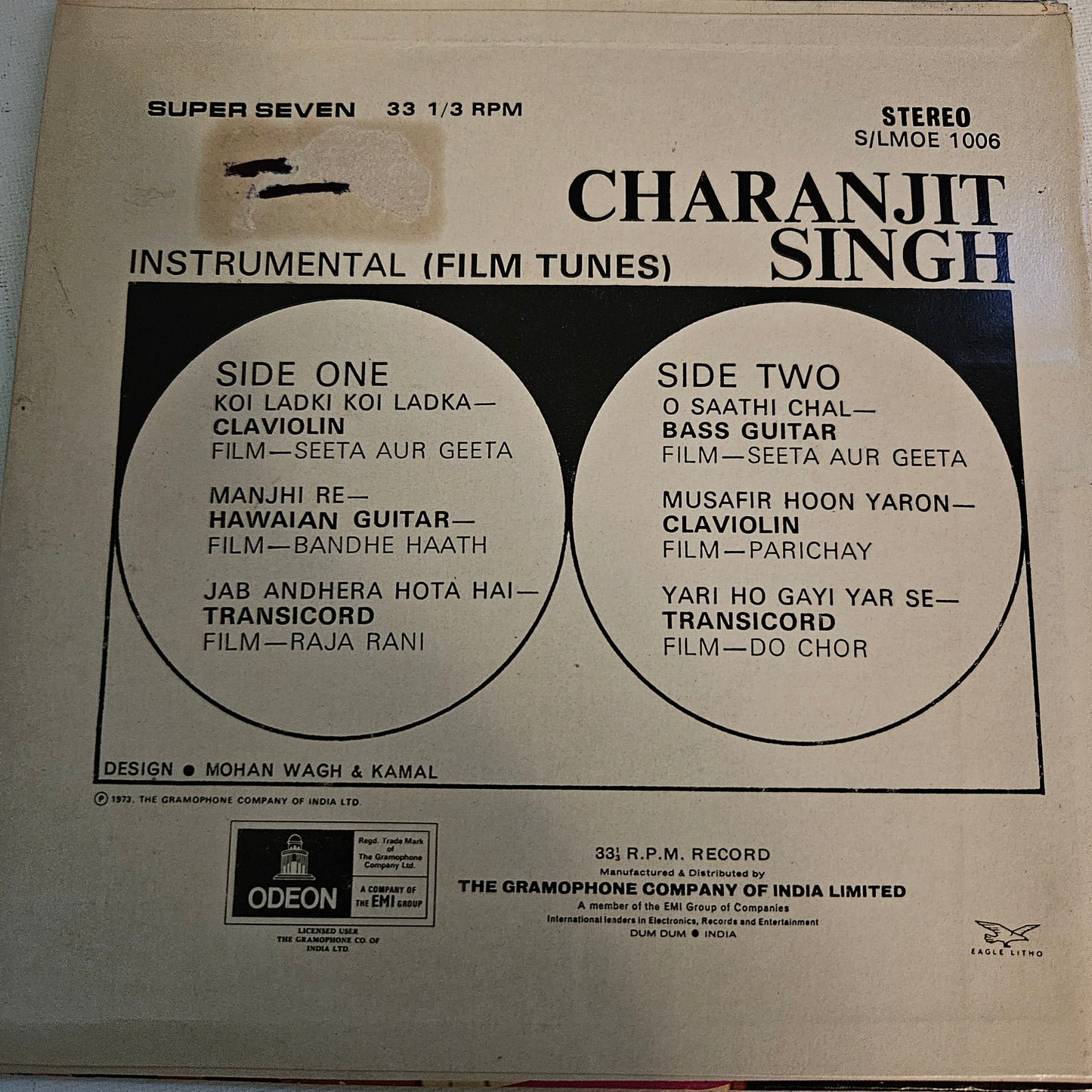 Charanjit Singh – Instrumental (Film Tunes) Vinyl, 7", 33 ⅓ RPM, Stereo in near mint
