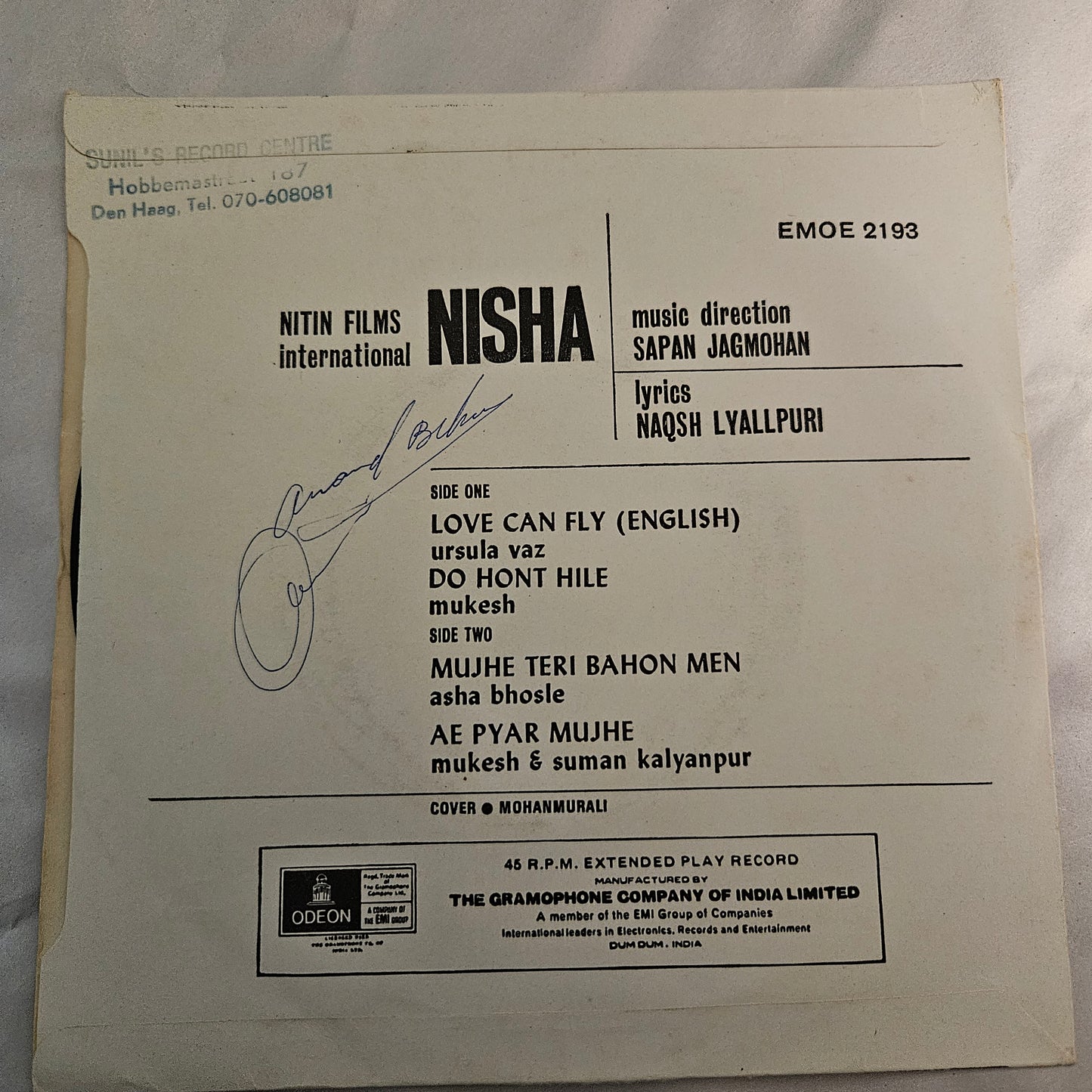 Nisha - Music by Sapan Jagmohan Rare Ep in excellent condition