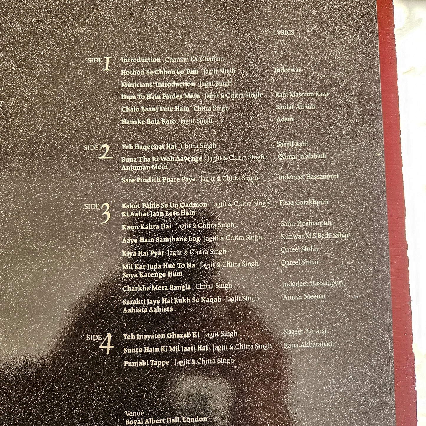 2 LP Set Jagjit Singh and Chitra Singh Live at Royal Albert Hall London April 1982 in  VG+