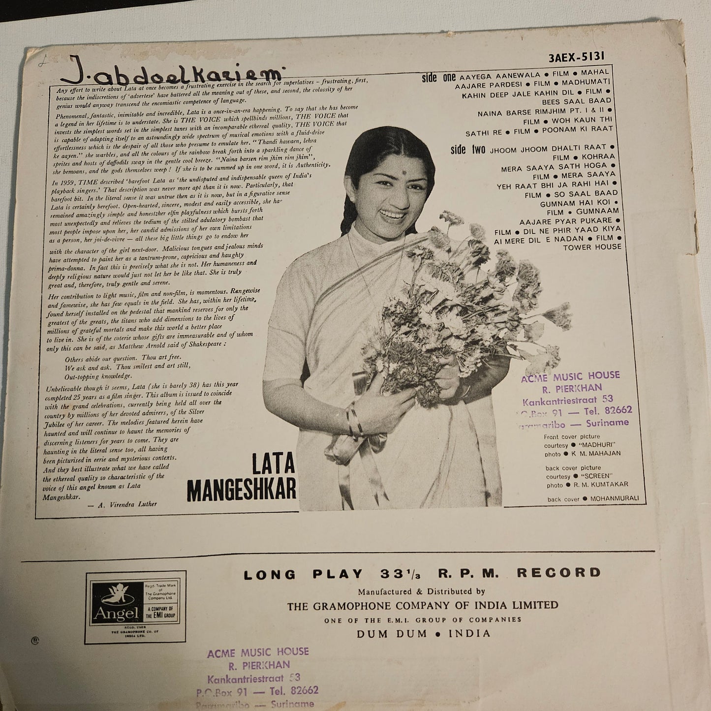 Lata mangeshkar - haunting melodies of Lata Mangeshkar 1st Angel in VG /. Excellent condition - Read Description