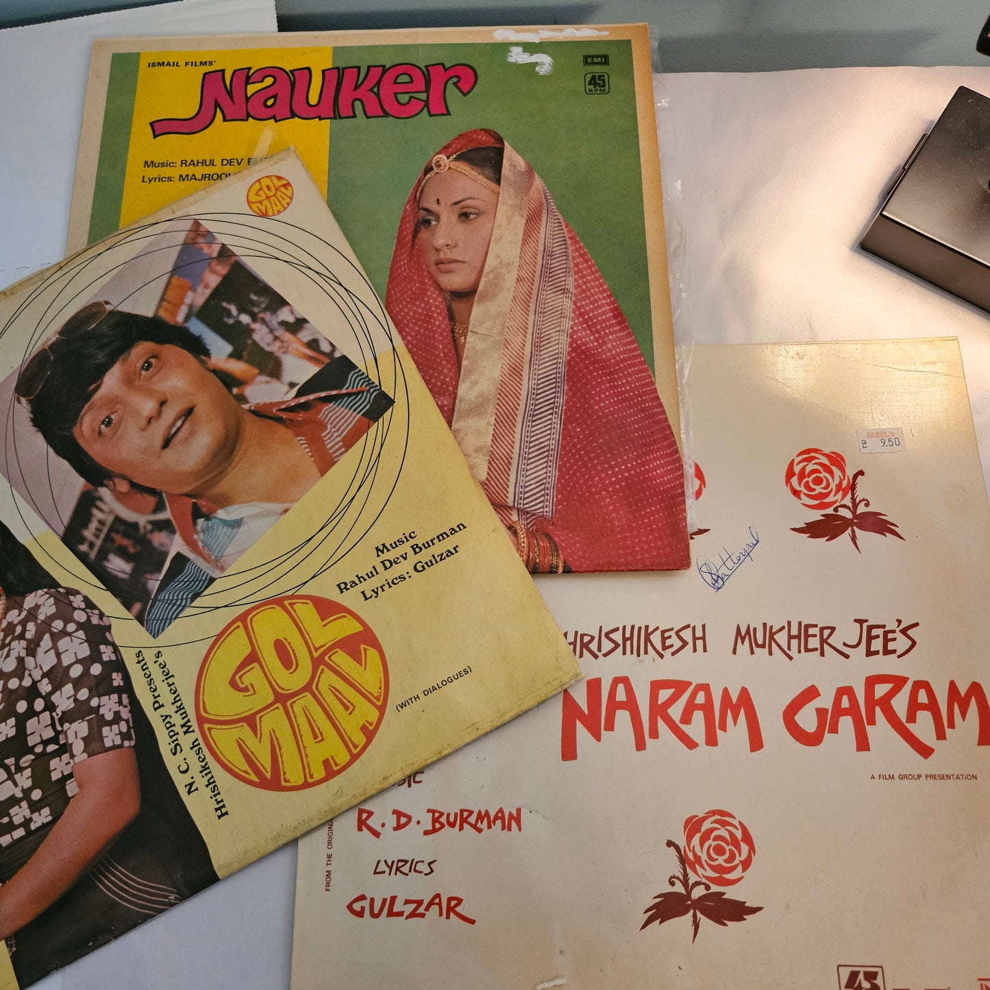 3 LPs package R D Burman, Gulzar, Majrooh Gol Maal, Nauker, Naram Garam in 45 RPP Lp format superhit classic in Near mint