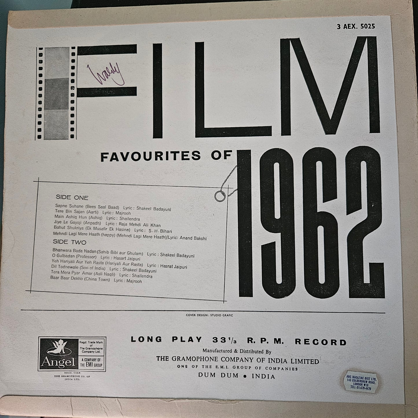 Various -Film Favourites Of 1962- Film Hits - 1st Angel excellent to Near mint and cover in superb condition
