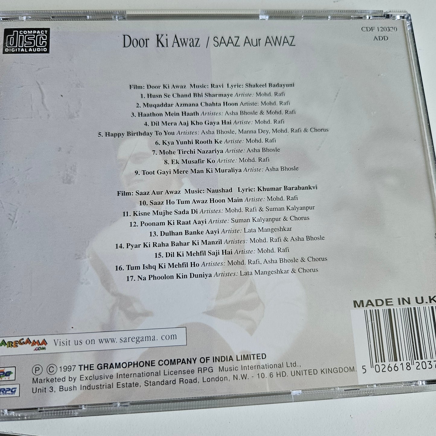 Door ki Awaz and Saaz Aur Awaz Music By Naushad Audio CD 1st edition made in UK Near mint