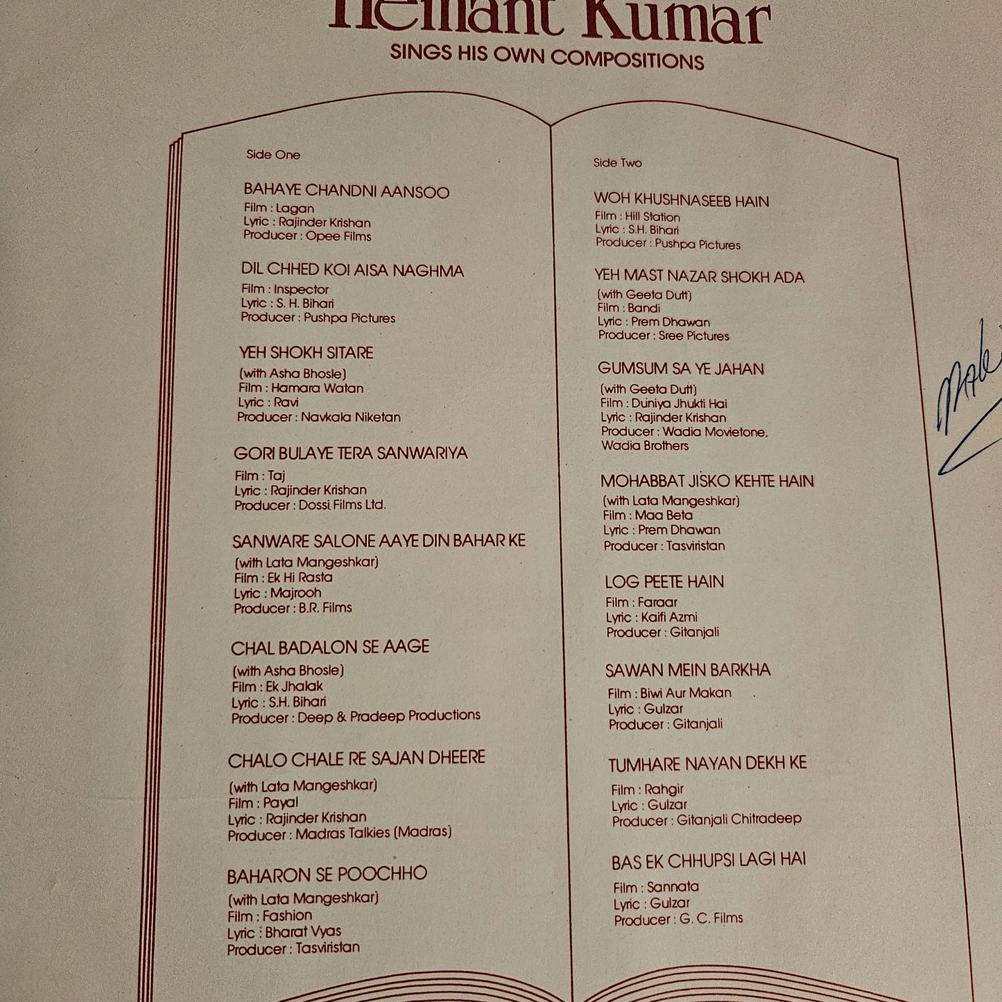 3 Lps Hemant Kumar Great collection Best albums in excellent to near mint