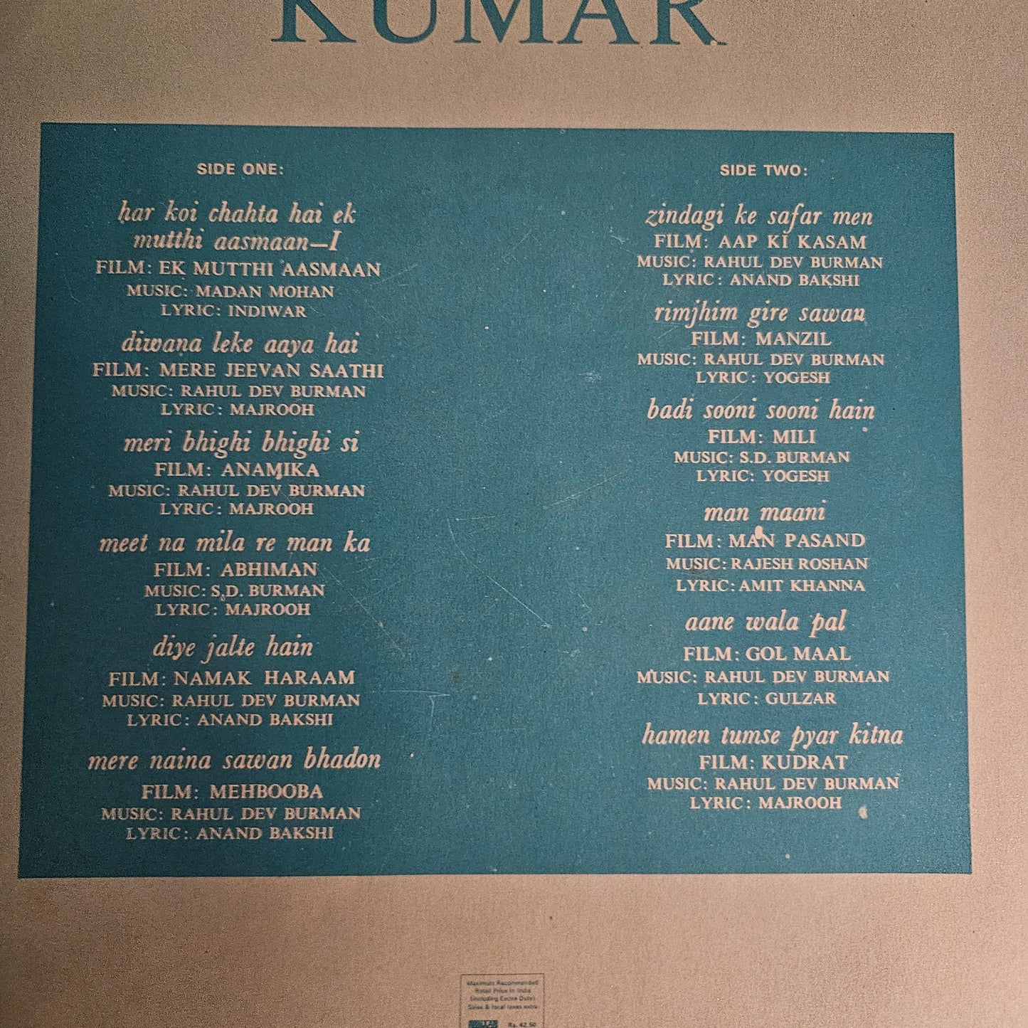Kishore Kumar - memories that linger- Superb collection in VG++ include Rimzim Gire sawan, diye jalte hai and aanewala pal