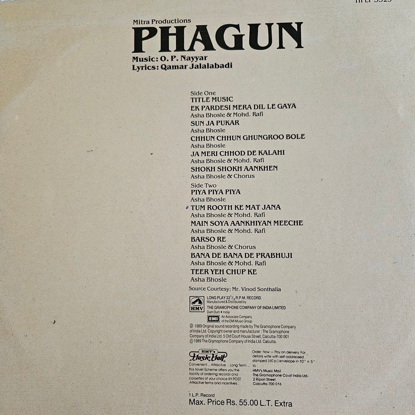 Phagun - Music by O P nayyar in near mint Pristine