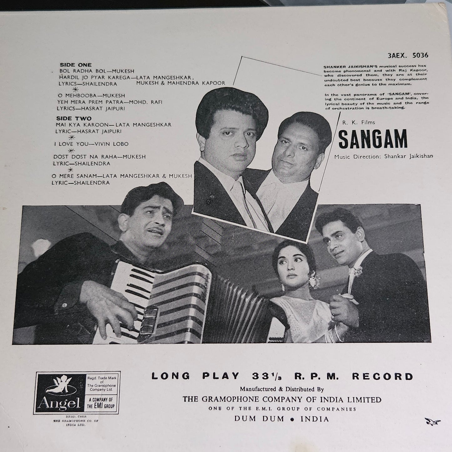 Sangam - Raj Kapoor and Shankar Jaikishan - 1st Angel in excellent condition