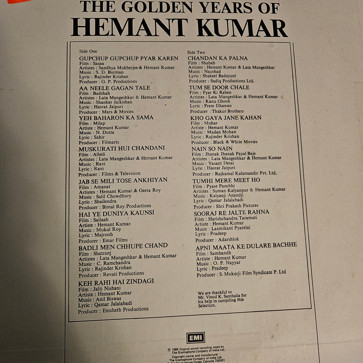 3 Lps Hemant Kumar Great collection Best albums in excellent to near mint
