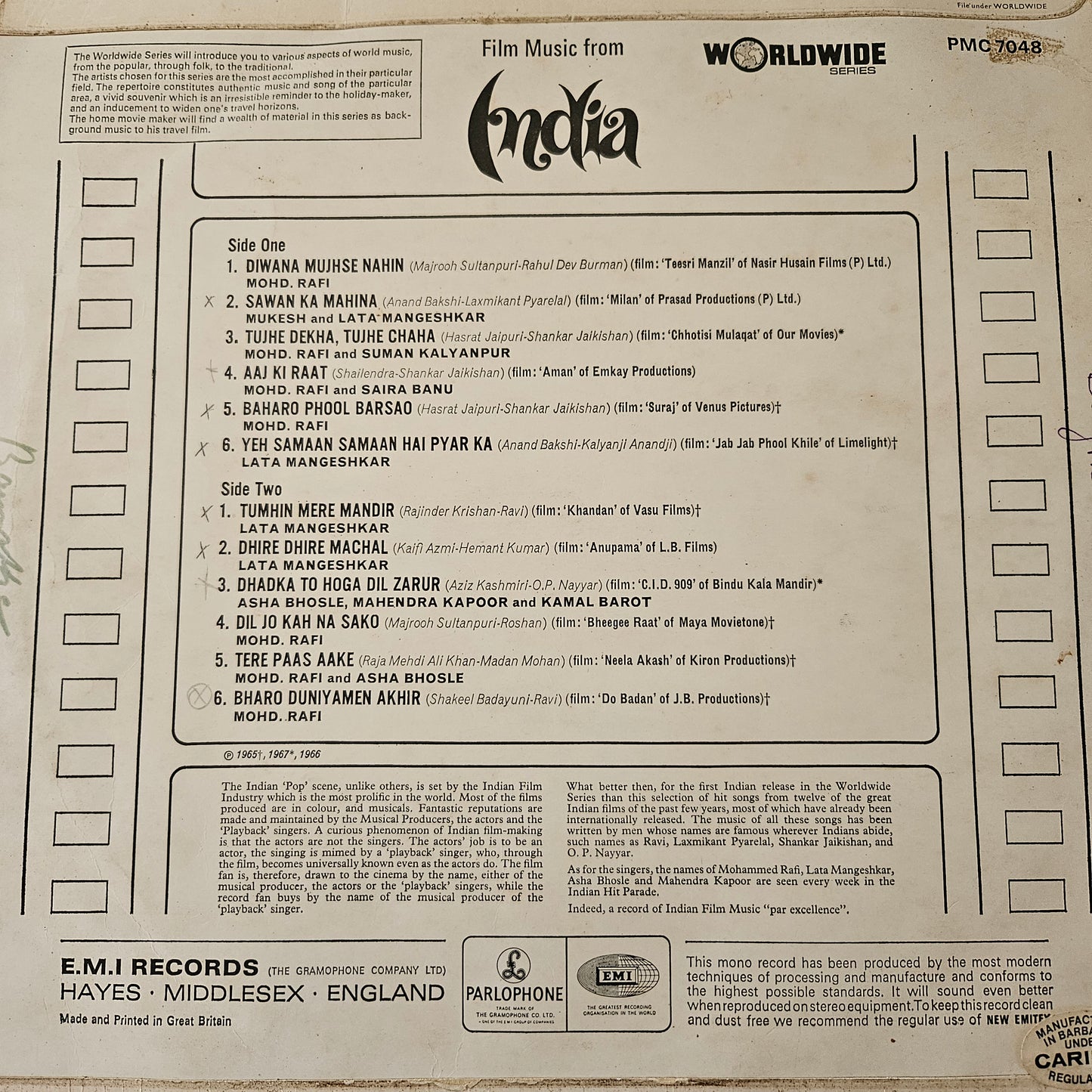 Film Music from India UK made *Superb recording and rare songs