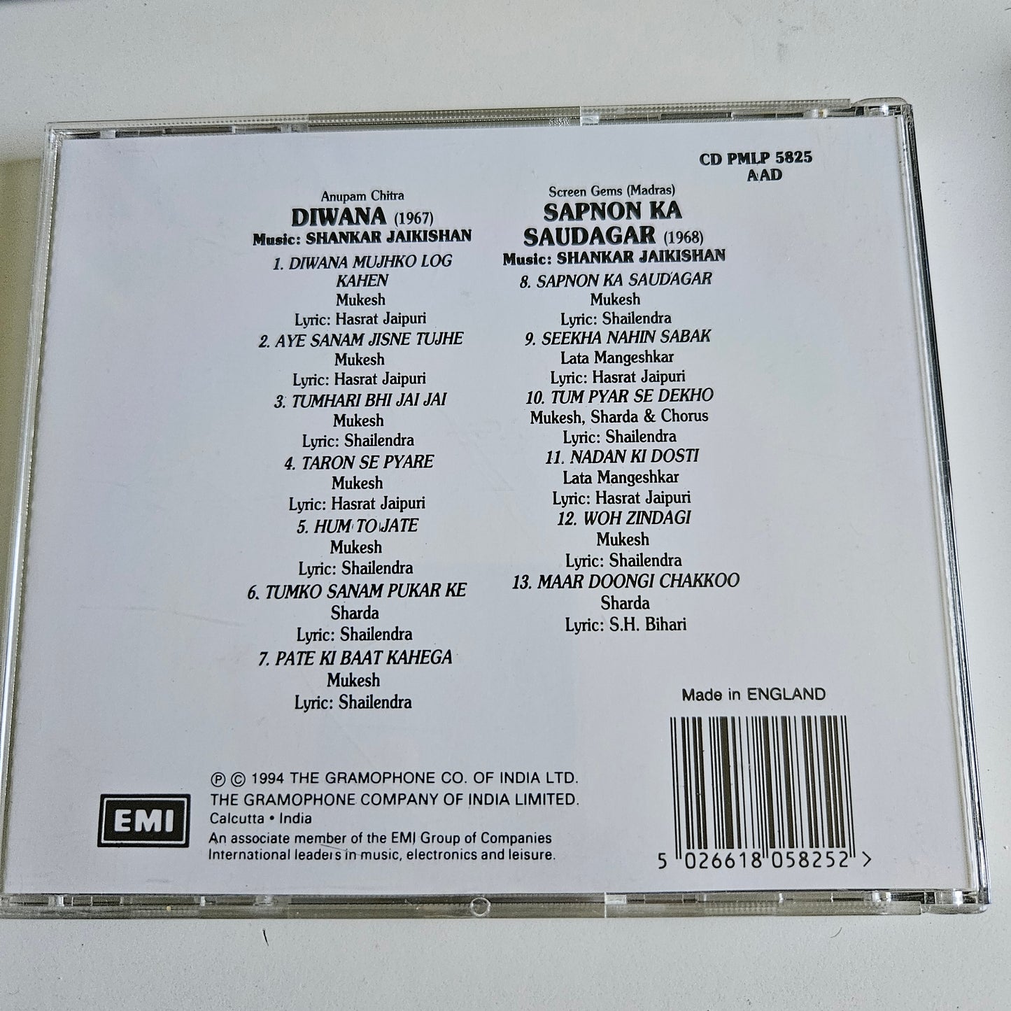 Diwana and Sapno ka Saudagar Music By shankar Jaikishan - Audio CD 1st edition made in UK Near mint
