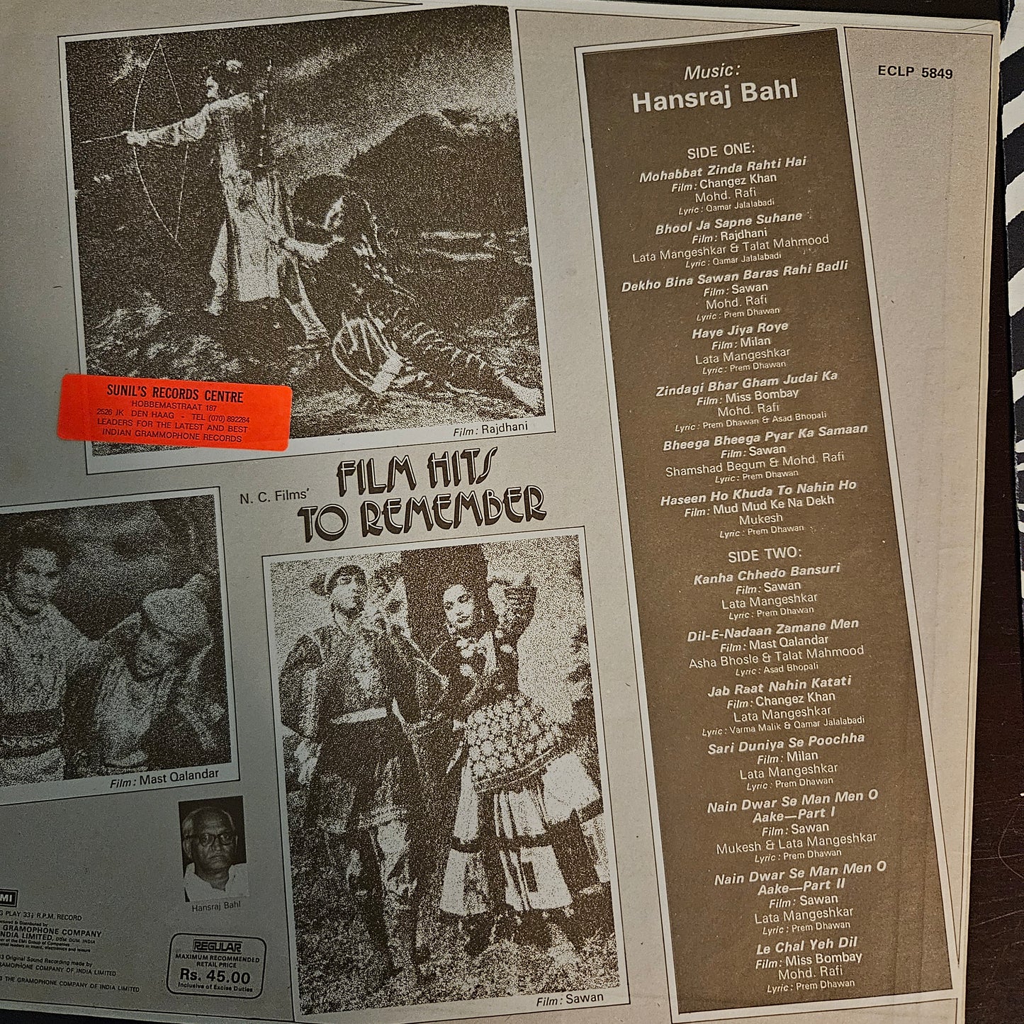 Film Hits to Remember Hansraj Bahl Near Mint rare hits nostalgia collection Pristine