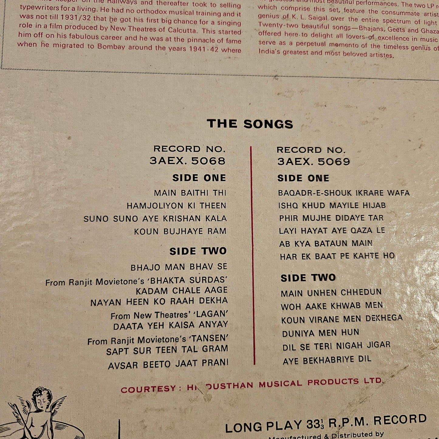 Box Set K. L. Saigal - 2 Lp set Greatest Love Songs Of K. L. Saigal Vol 1 and Vol 2 n 1st Angel Excellent condition