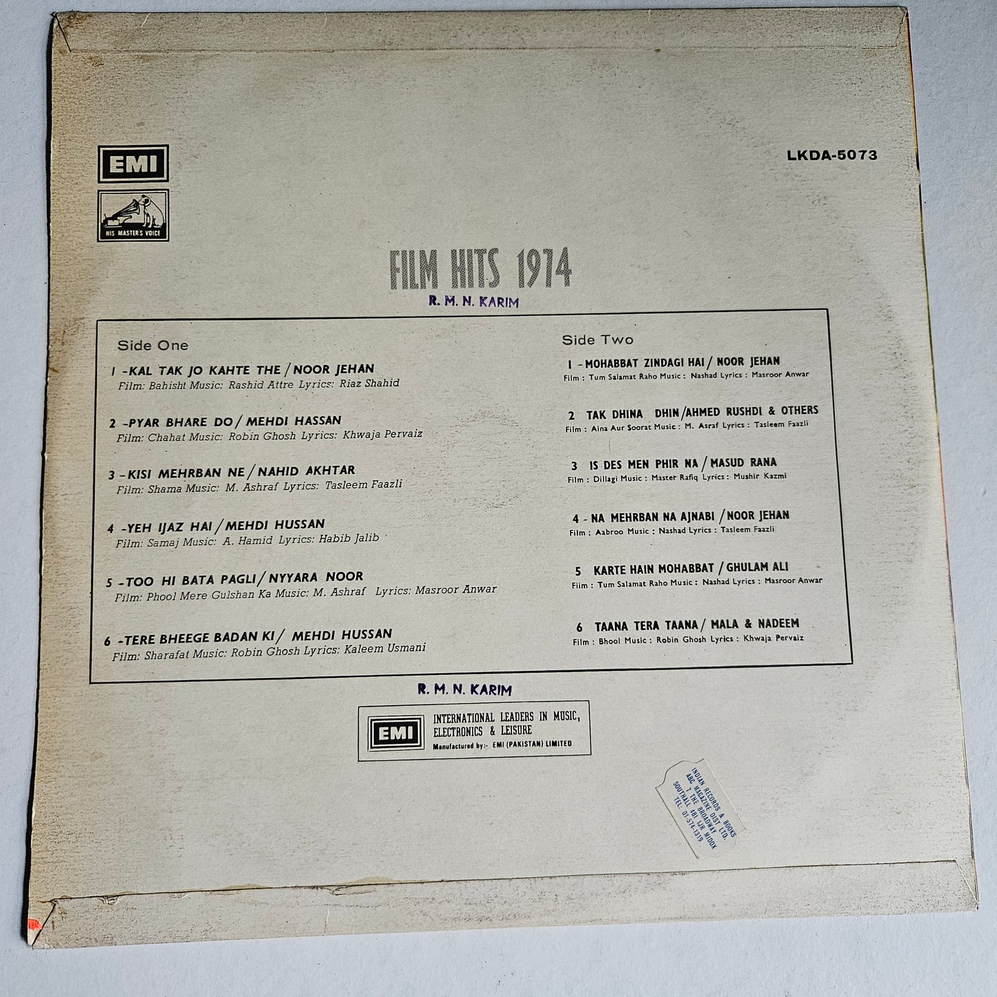 Film Hits 74 - LKDA 5073 Pakistani Soundtrack in Near Mint