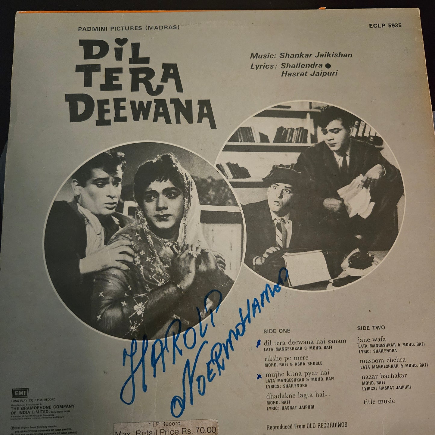 Dil Tera Deewana - Shankar Jaikishan in excellent