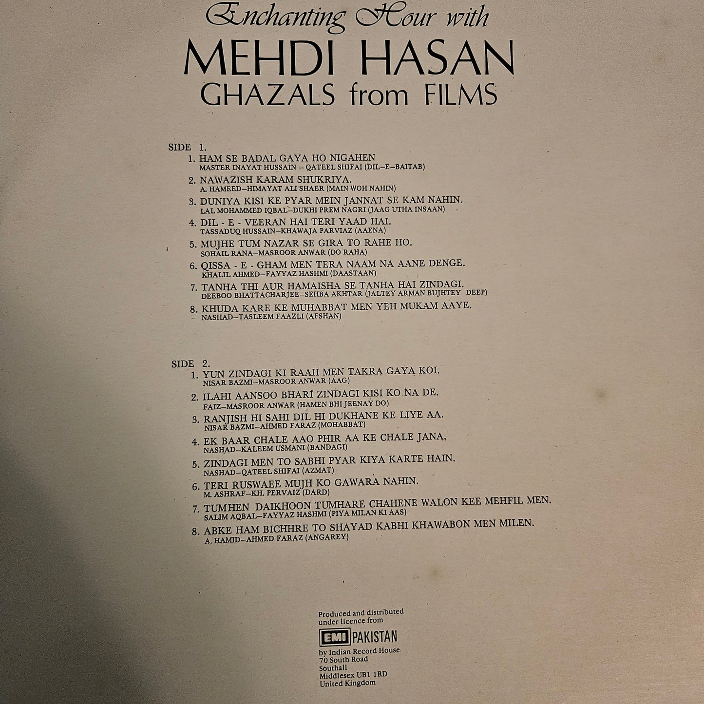 Mehdi Hassan - Ghazals from films Mode in UK in near Mint