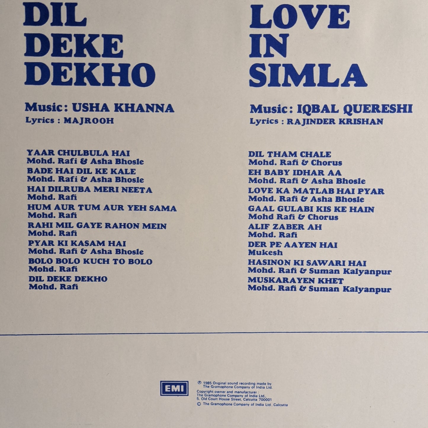 Dil Deke Dekho + Love in Simla - 2-in-1 LP VG+