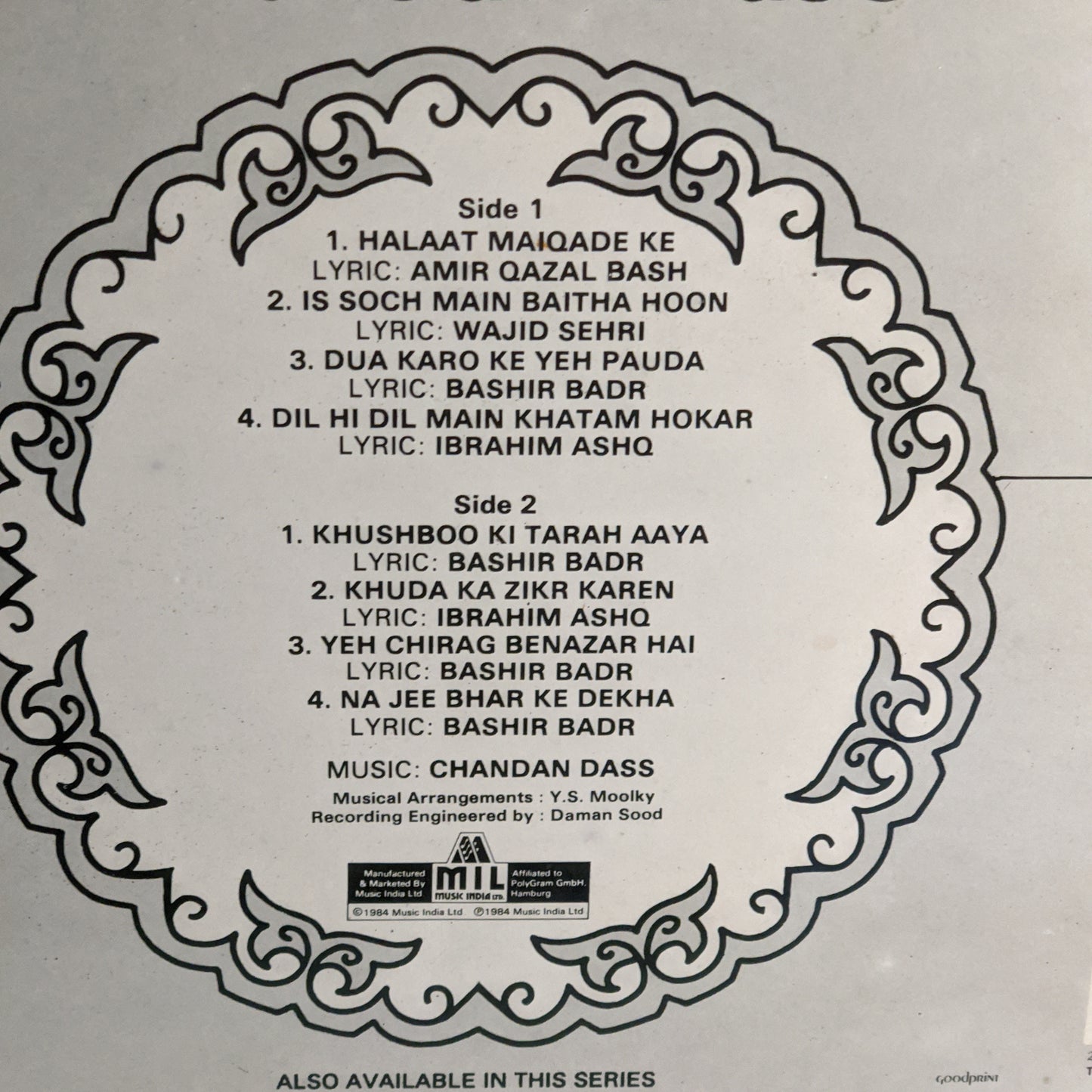 GHAZALS - CHANDAN DASS "THE BEST OF CHANDAN DASS" Stereo in Near MINT