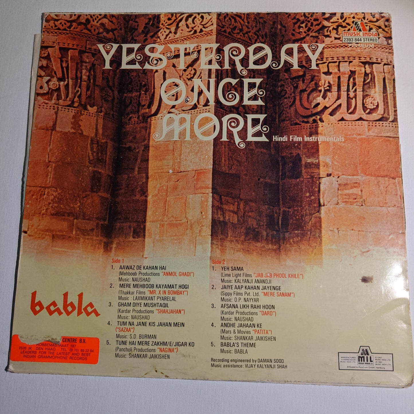 Babla - YESTERDAY ONCE MORE - Indian pop record Instrumental in stereo in Near Mint condition