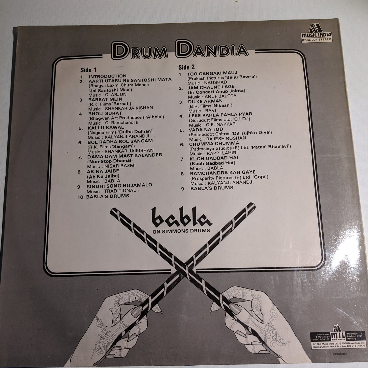 BABLA - DRUM DANDIA - Indian pop record for Garba fans in Unplayed near mint