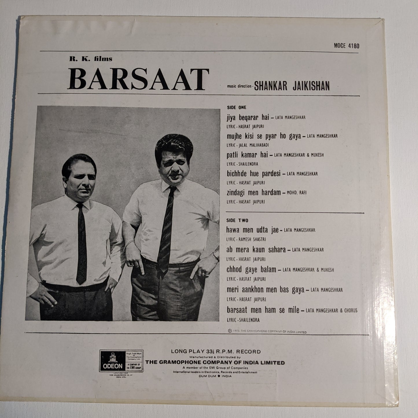 Barsaat - Shankar Jaikishan record superhit with Lata Treat - Odeon in near mint