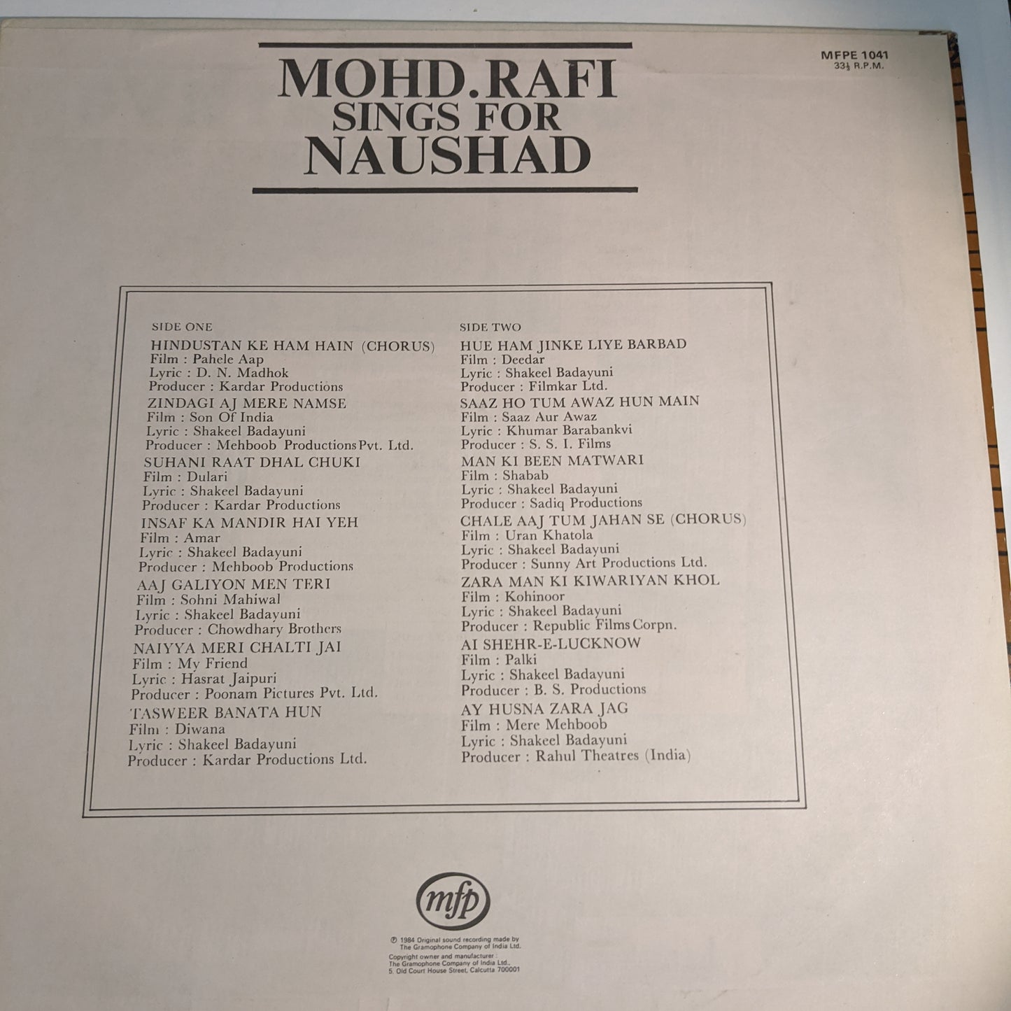 Mohammed Rafi - sings for Naushad Unplayed Mint includes *Rafis first song from Pahele Aap*