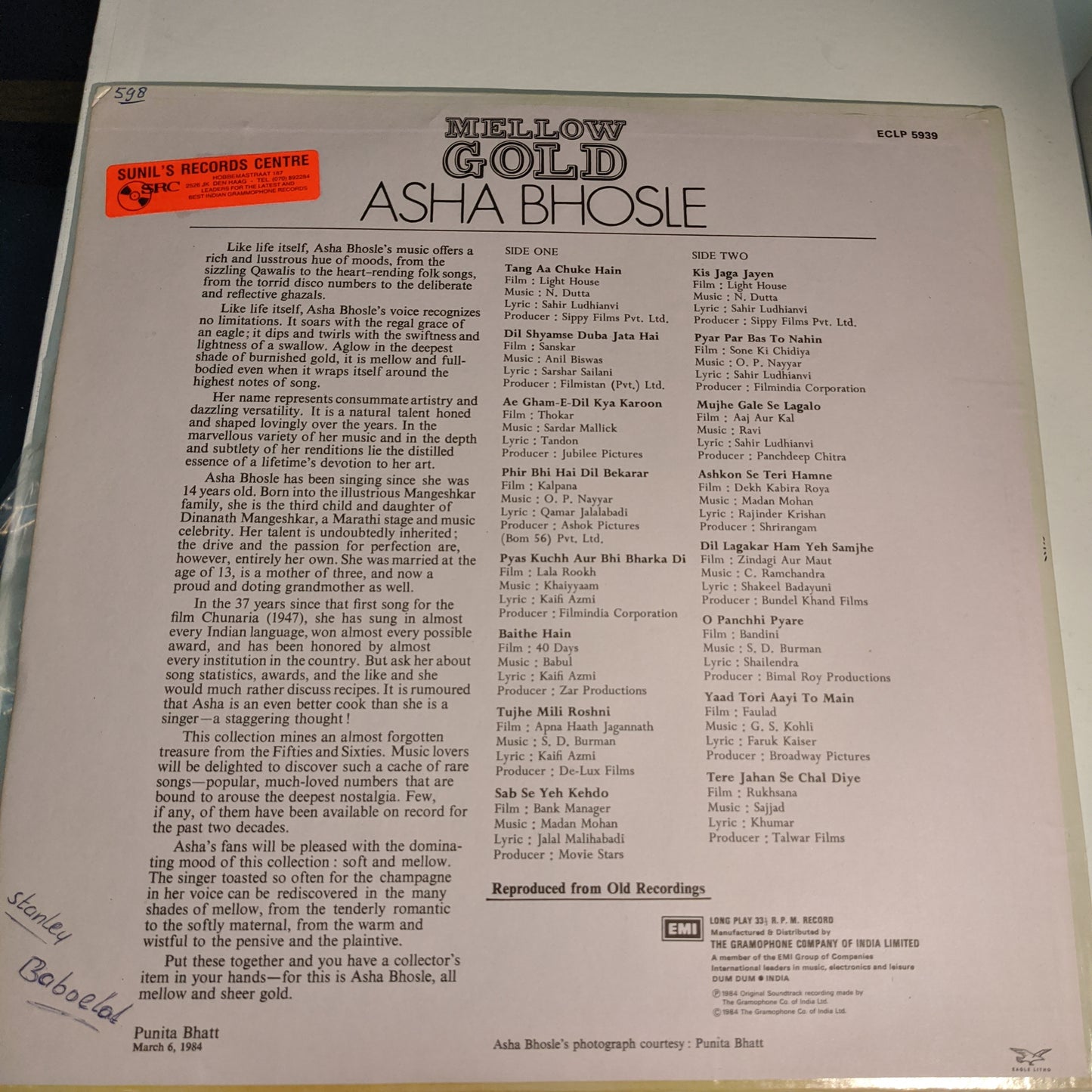 Asha Bhosle - "MELLOW GOLD" Rare collection in near MinT