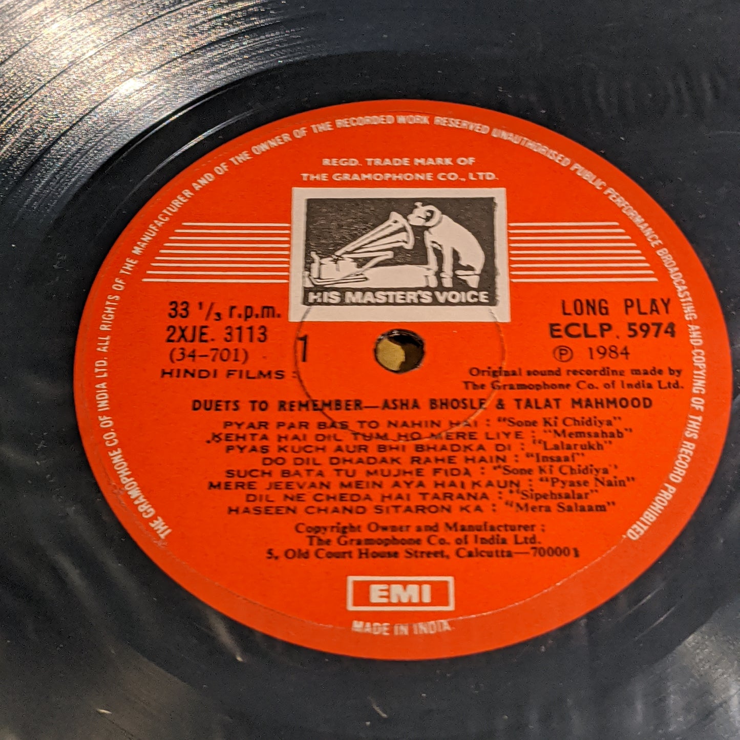 Talat Mahmood and Asha Bhosle - Duets to remember near mint condition.