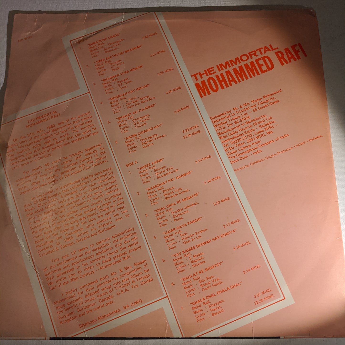 Mohammed Rafi - The Immortal, rare collection of songs in excellent condition