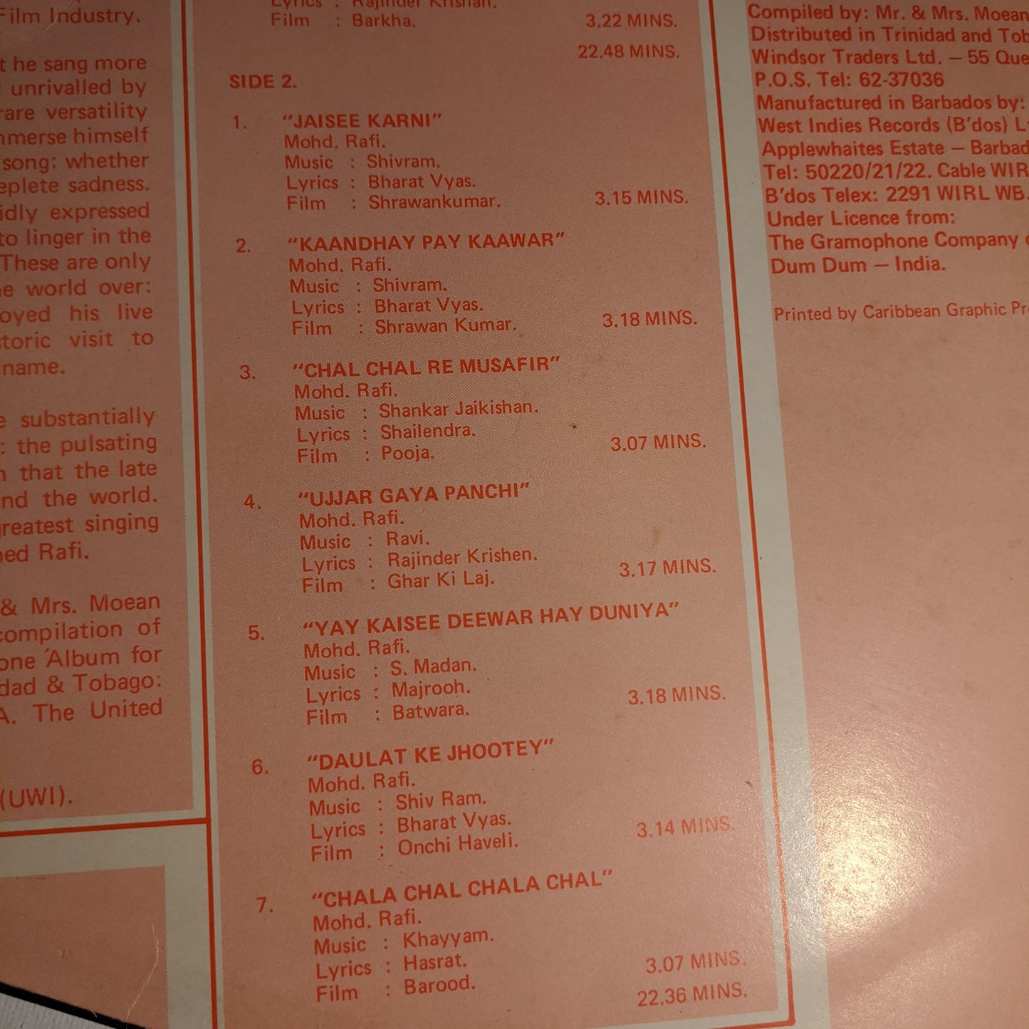 Mohammed Rafi - The Immortal, rare collection of songs in excellent condition