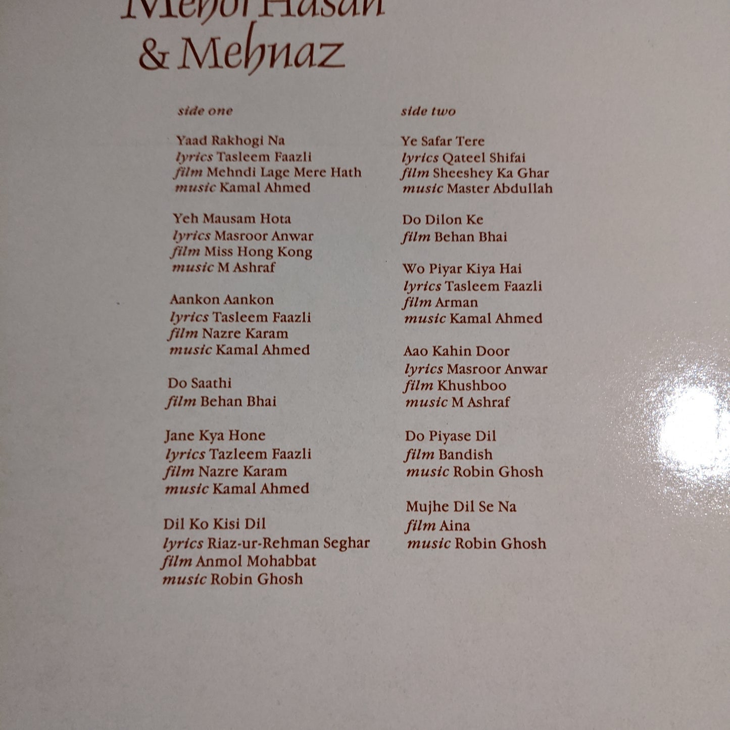 An enchanting hour of duets - Mehdi Hassan and Mehnaz in excellent condition