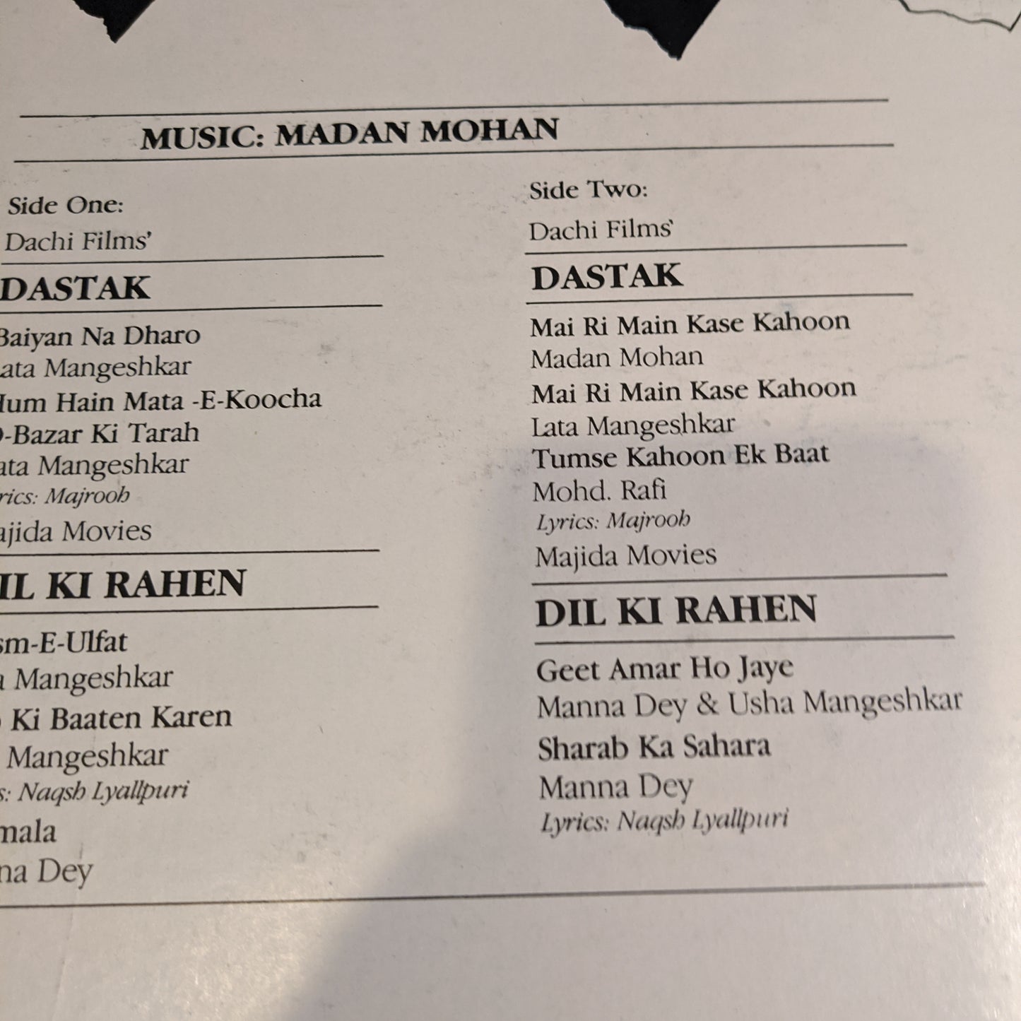 Dastak + Dil Ki Raahen - music Madan Mohan in near Mint