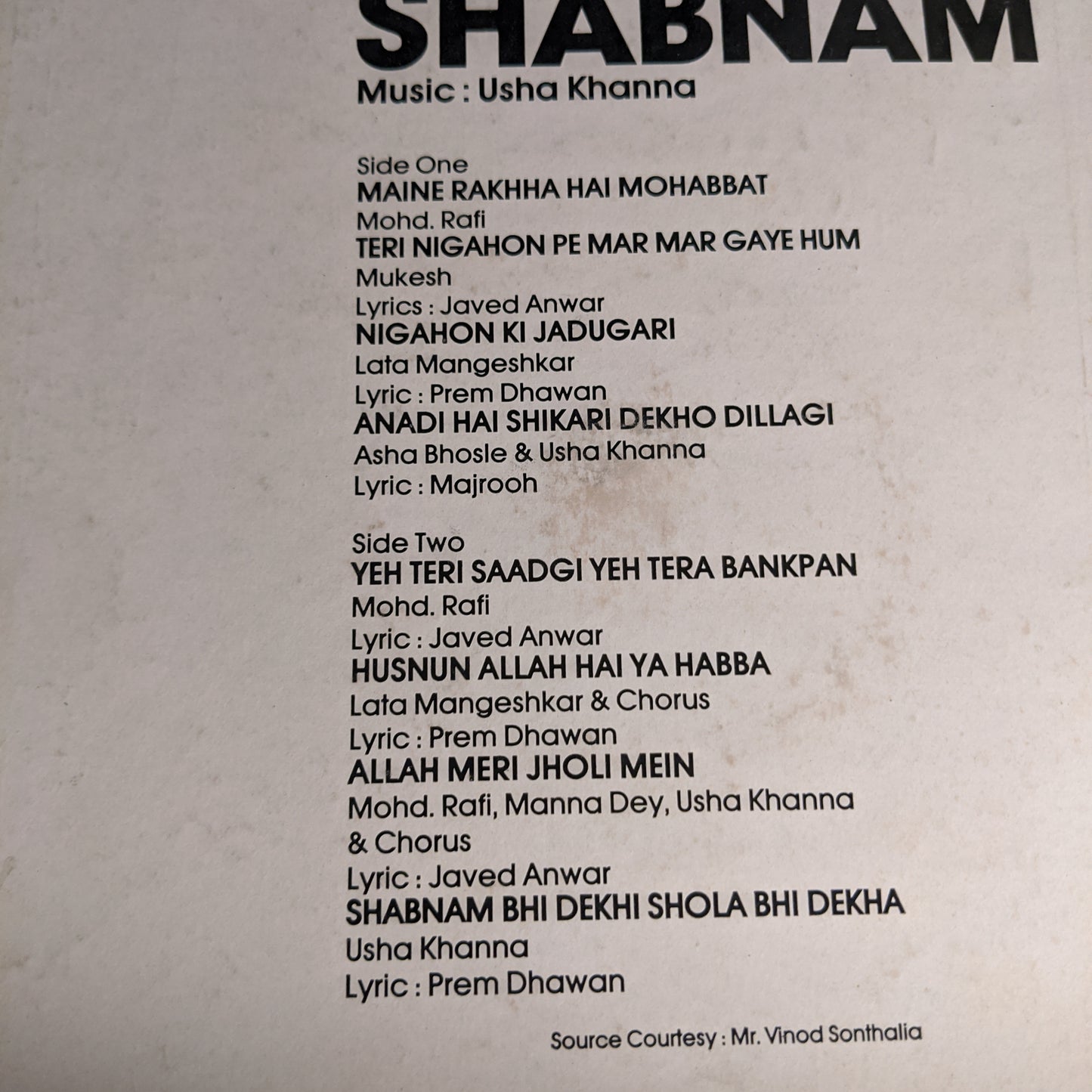 Shabnam - Usha Khanna and Rafi superhit - RARE in Near Mint