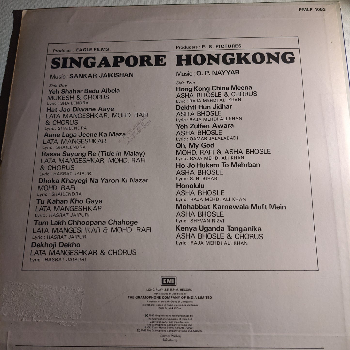 Singapore + Hong kong 2-in-1 Shankar jaikishan and O P nayyar in Near mint